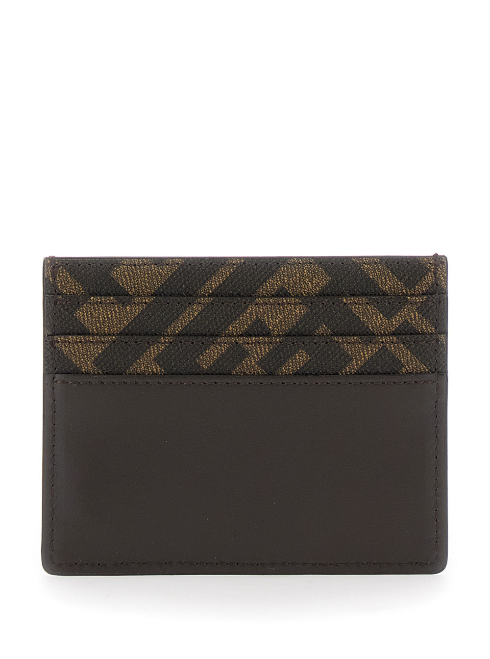Fendi Men Brown Card-Holder With Squared Ff Motif In Leather And Ff Canvas Man FENDI