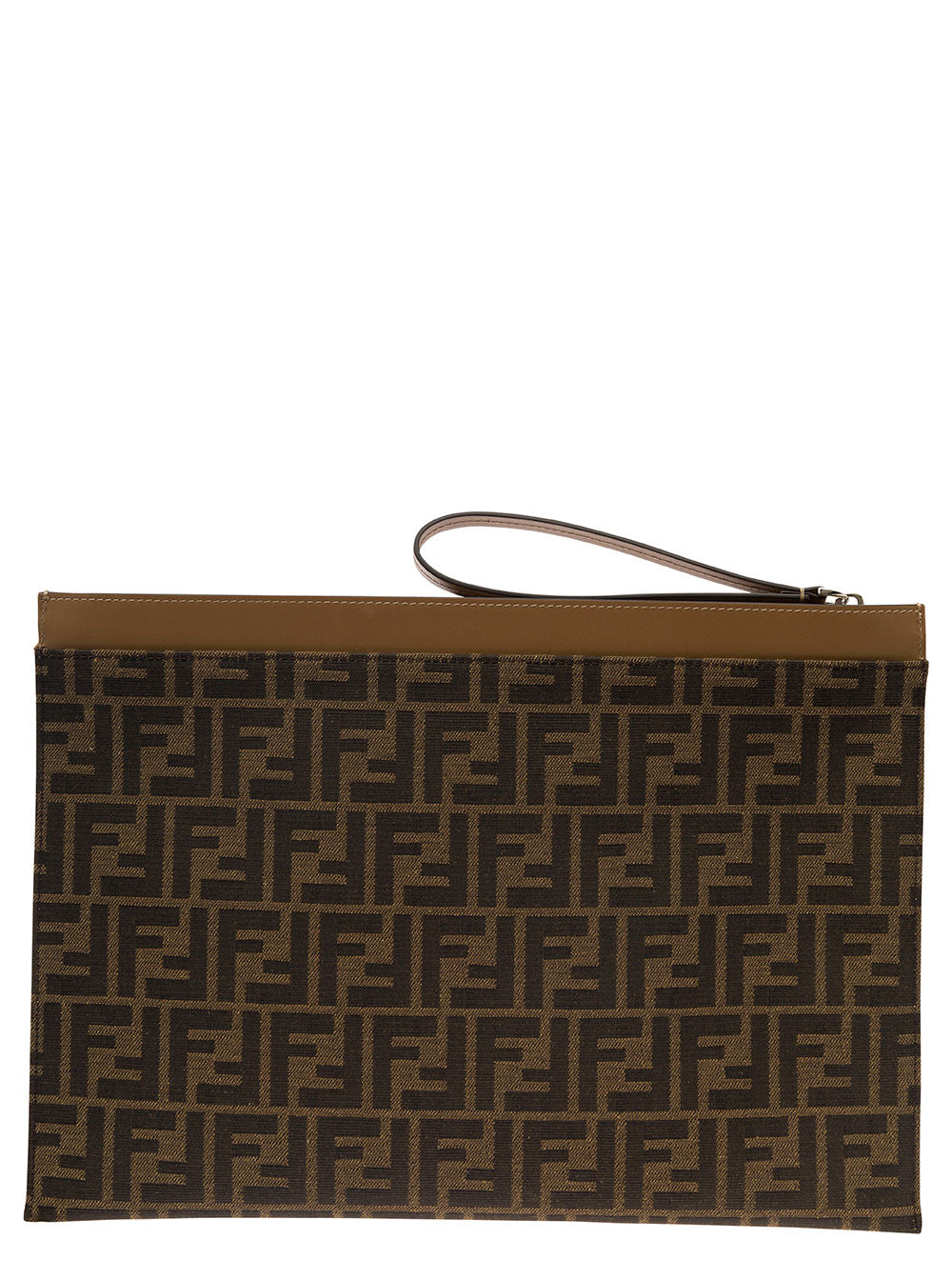 Fendi Men 'Large Ff' Brown Flat Pouch With Jacquard Motif In Cotton Blend Man FENDI