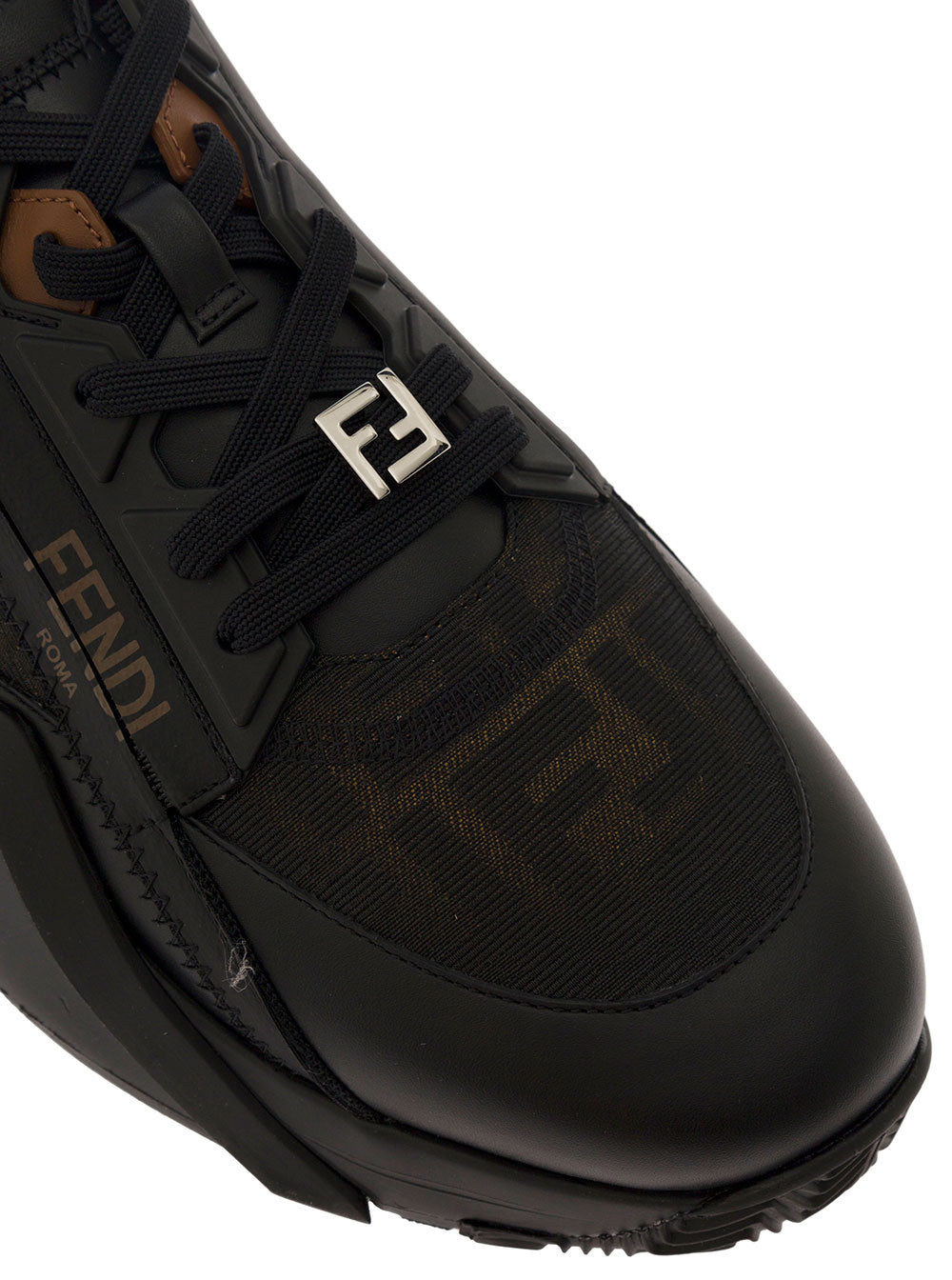 Fendi Men Low Sneakers 'Fendi Flow' With Diagonal F Detail In Black Fabric Men FENDI
