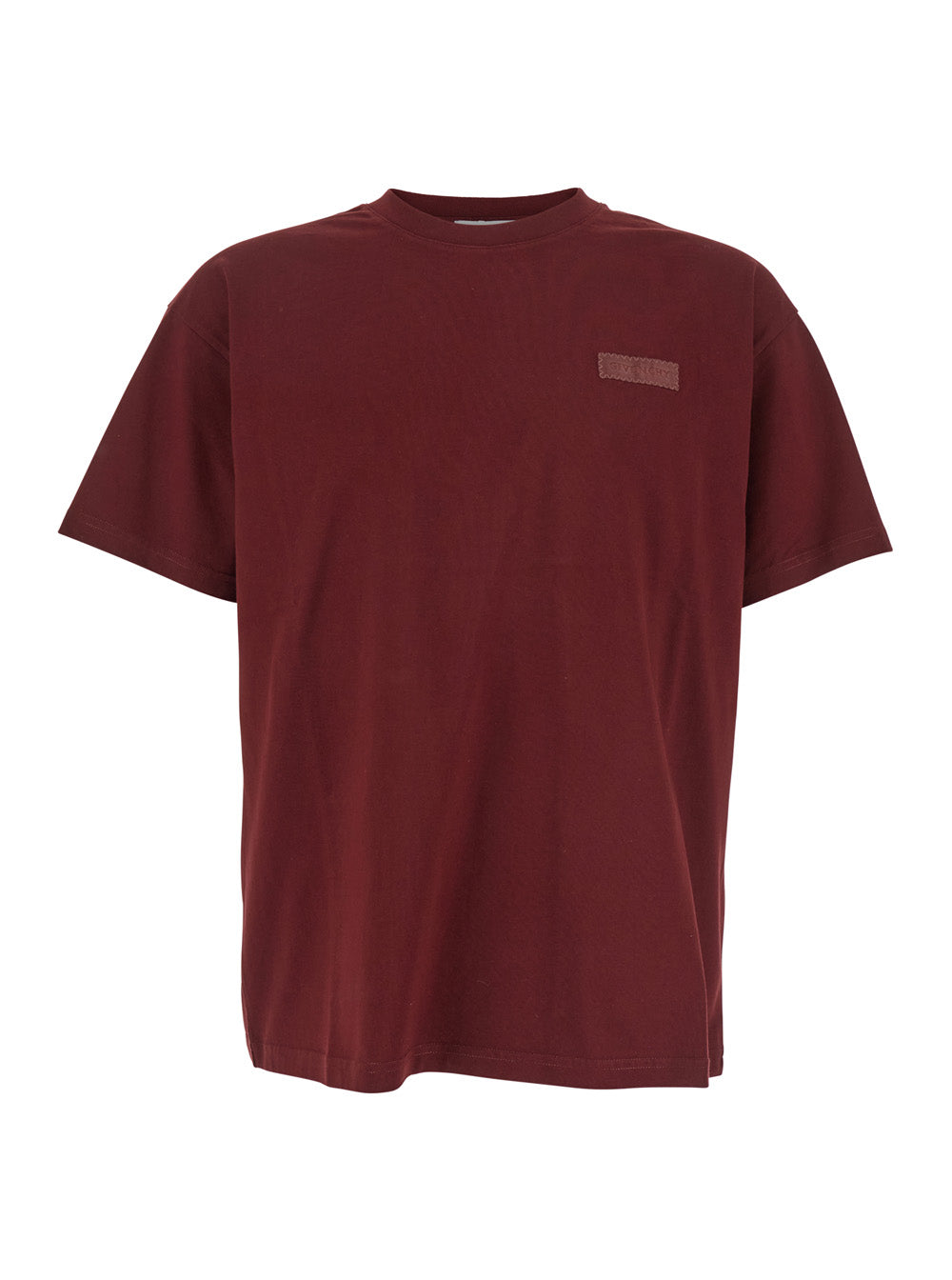 Givenchy Men Bordeaux T-Shirt With Logo Patch On Chest For Men GIVENCHY