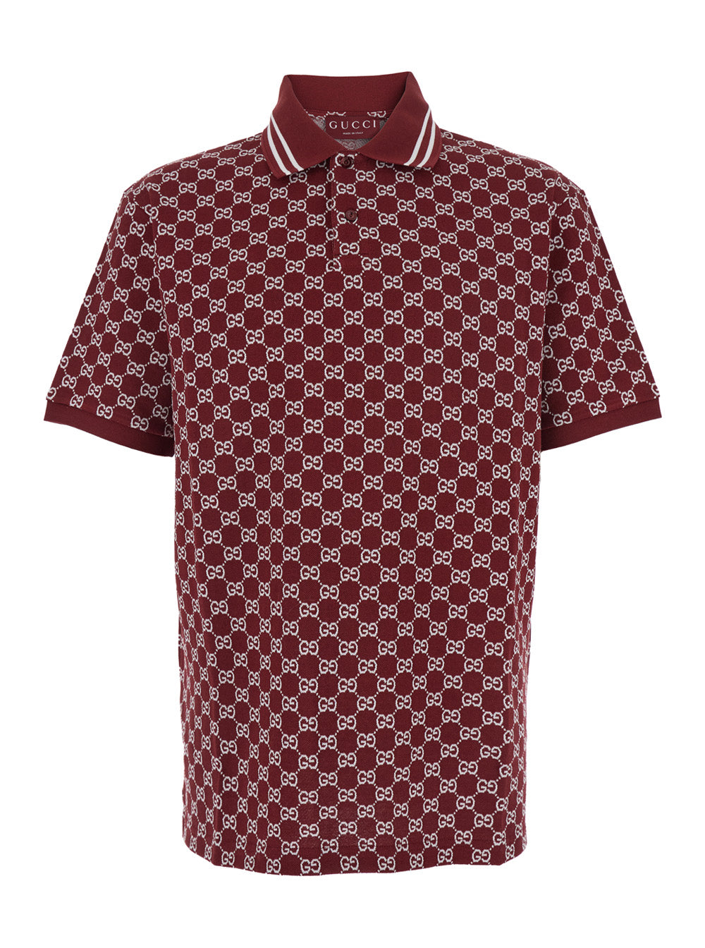 Gucci Men Red Polo Shirt With Striped Classic Collar In Gg Jacquard Cotton Man GUCCI