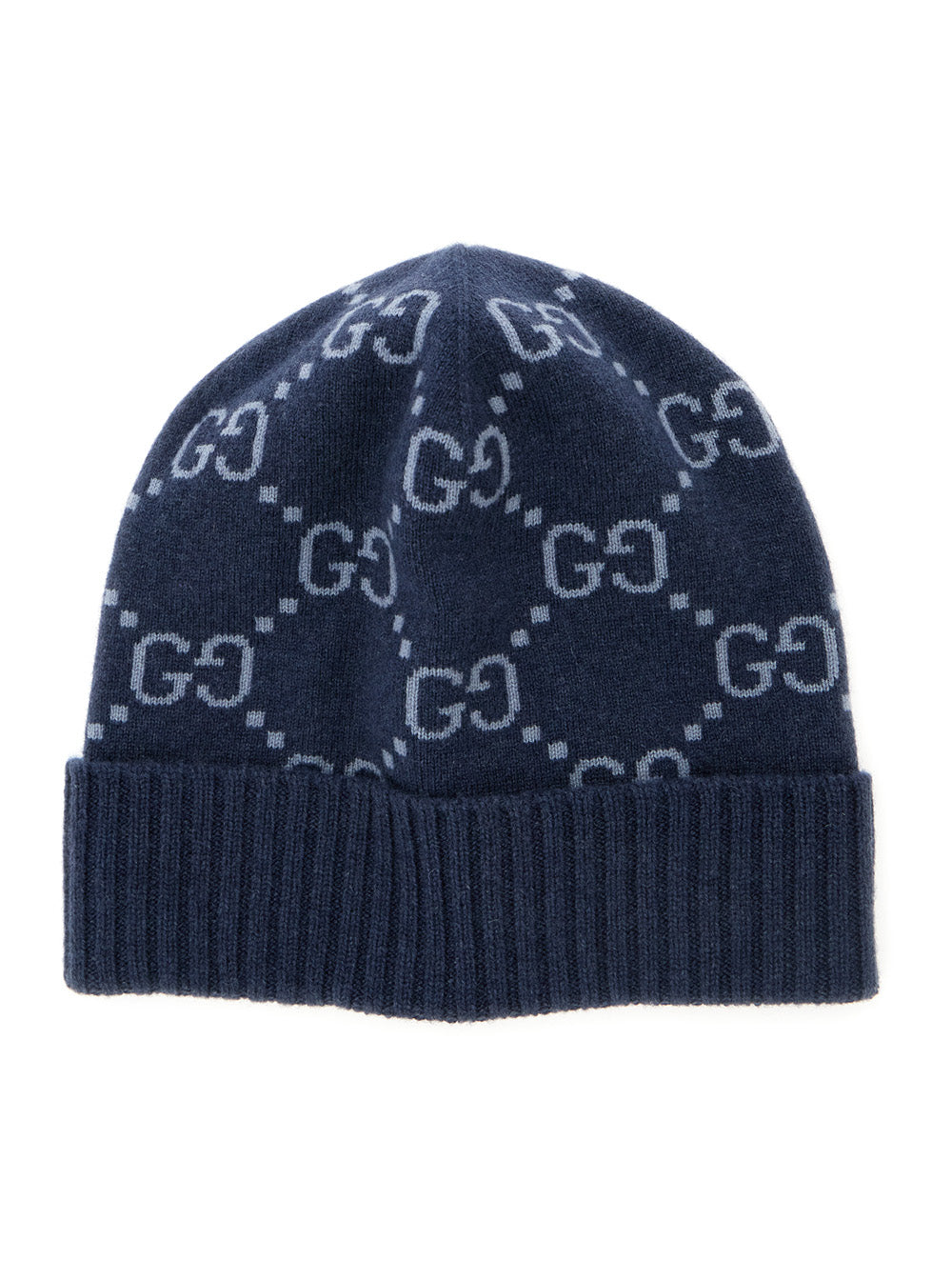 Gucci Men Blue Beanie With All-Over Gg Motif In Cashmere Man GUCCI