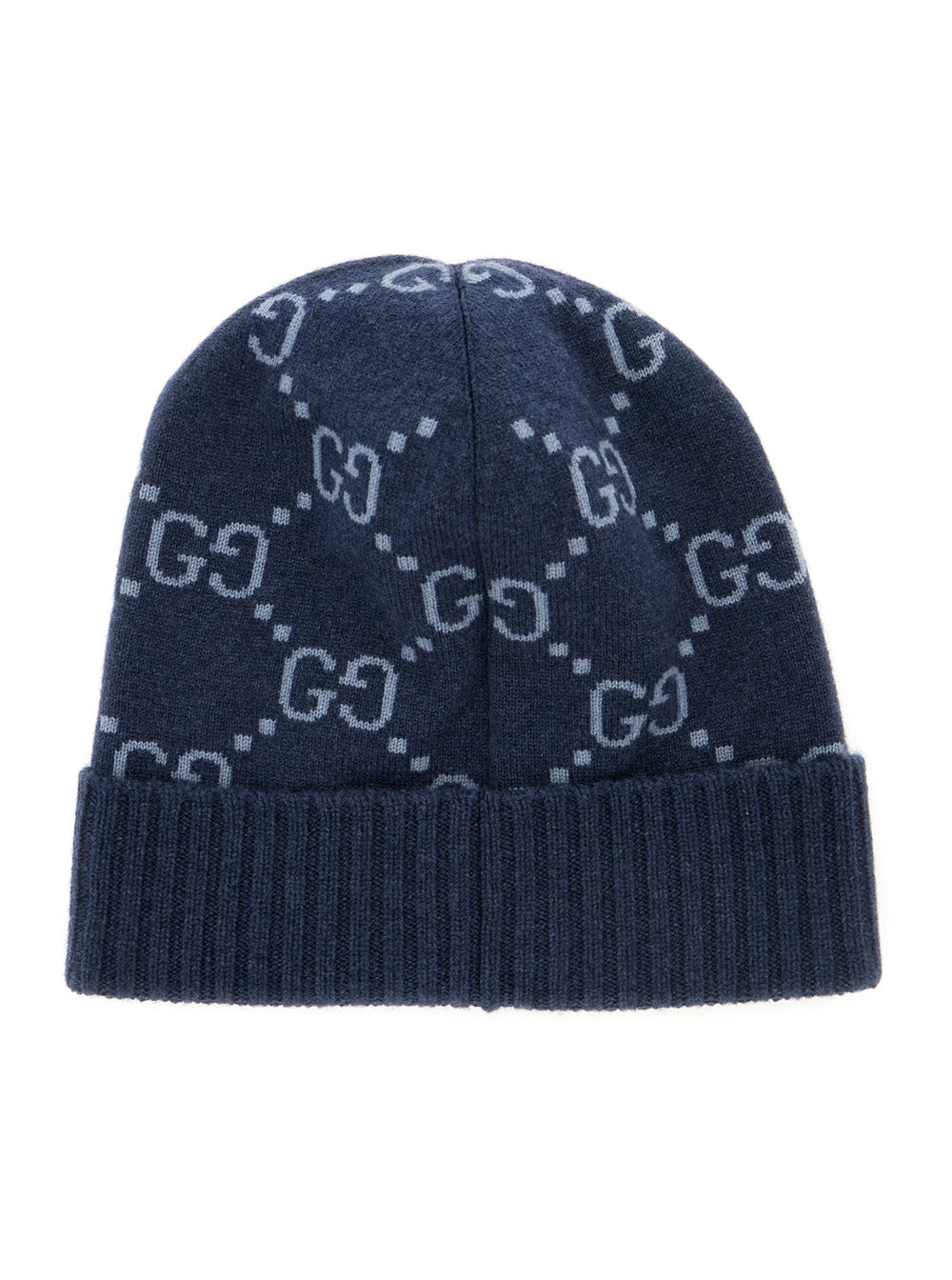 Gucci Men Blue Beanie With All-Over Gg Motif In Cashmere Man GUCCI