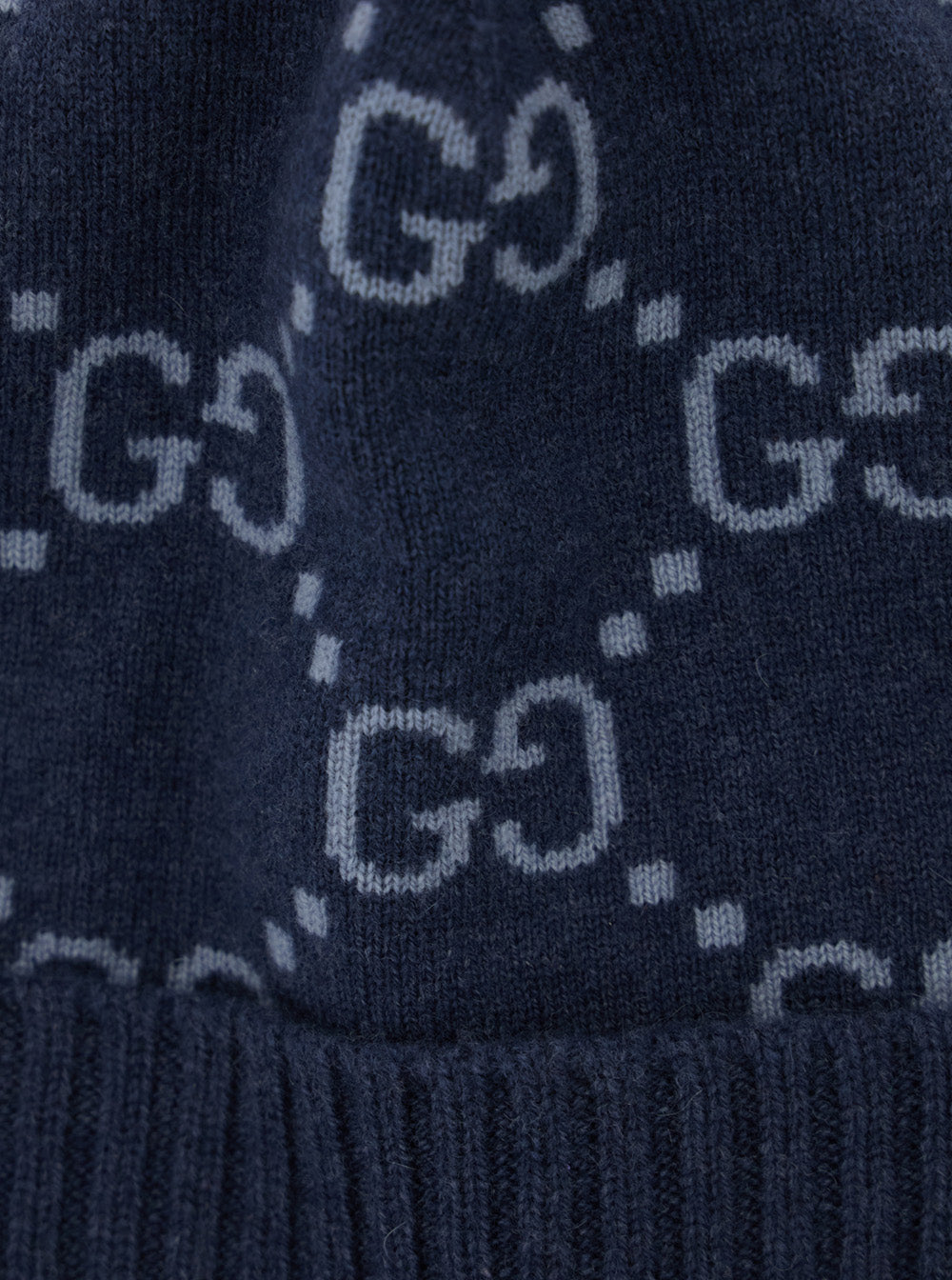 Gucci Men Blue Beanie With All-Over Gg Motif In Cashmere Man GUCCI