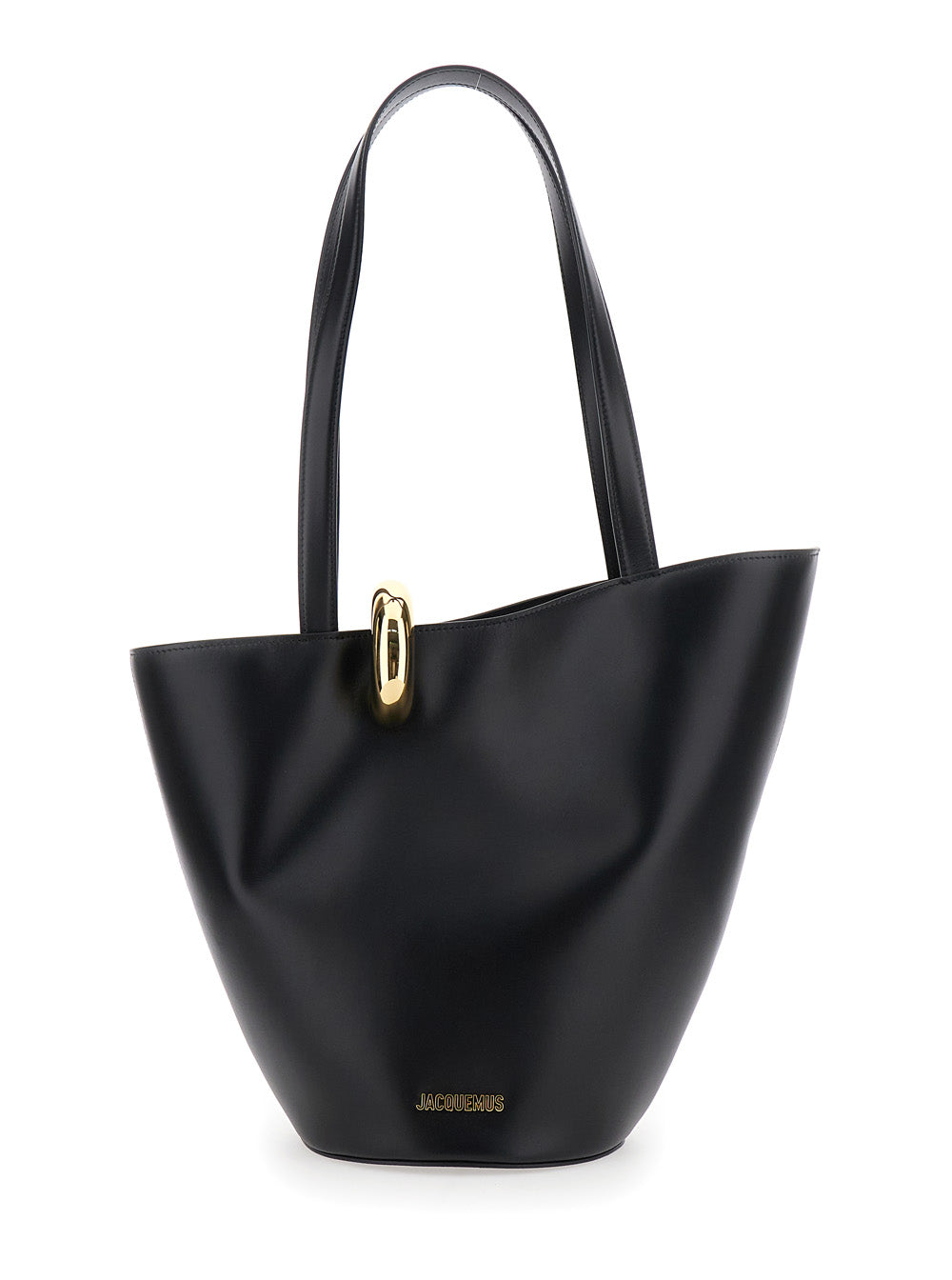 Jacquemus Women 'Le Bambola Moyen' Black Shoulder Bag With Front Metal Ring Closure And Embossed Logo Lettering On The Front In Leather Woman JACQUEMUS