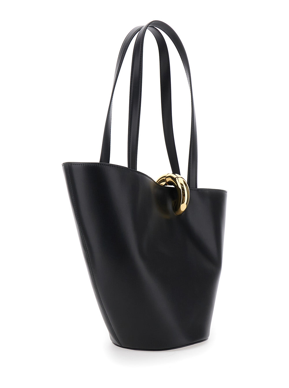 Jacquemus Women 'Le Bambola Moyen' Black Shoulder Bag With Front Metal Ring Closure And Embossed Logo Lettering On The Front In Leather Woman JACQUEMUS