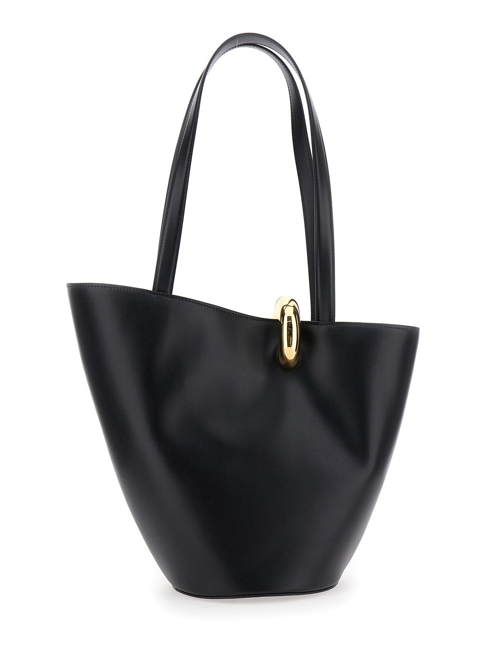 Jacquemus Women 'Le Bambola Moyen' Black Shoulder Bag With Front Metal Ring Closure And Embossed Logo Lettering On The Front In Leather Woman JACQUEMUS