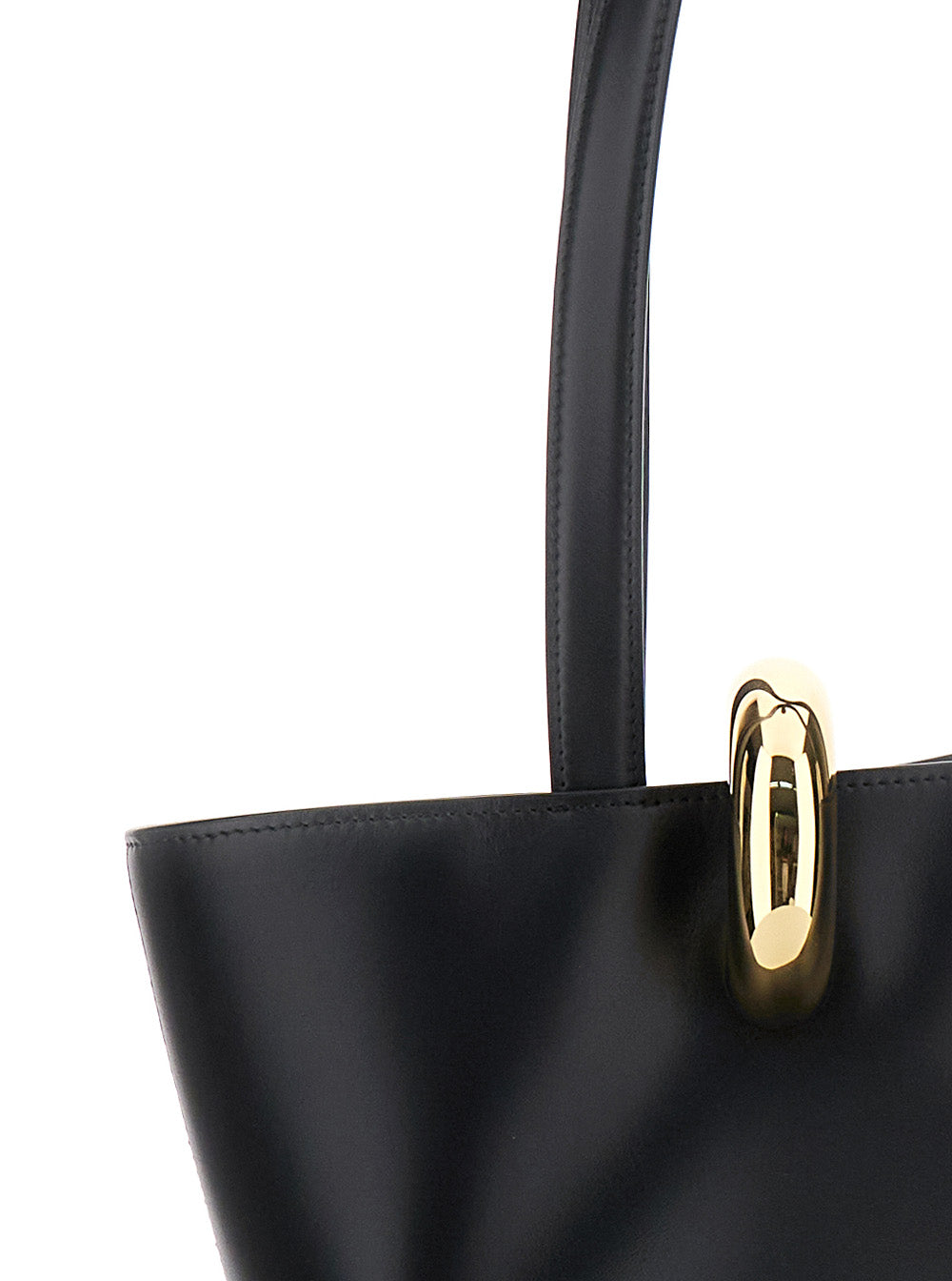 Jacquemus Women 'Le Bambola Moyen' Black Shoulder Bag With Front Metal Ring Closure And Embossed Logo Lettering On The Front In Leather Woman JACQUEMUS