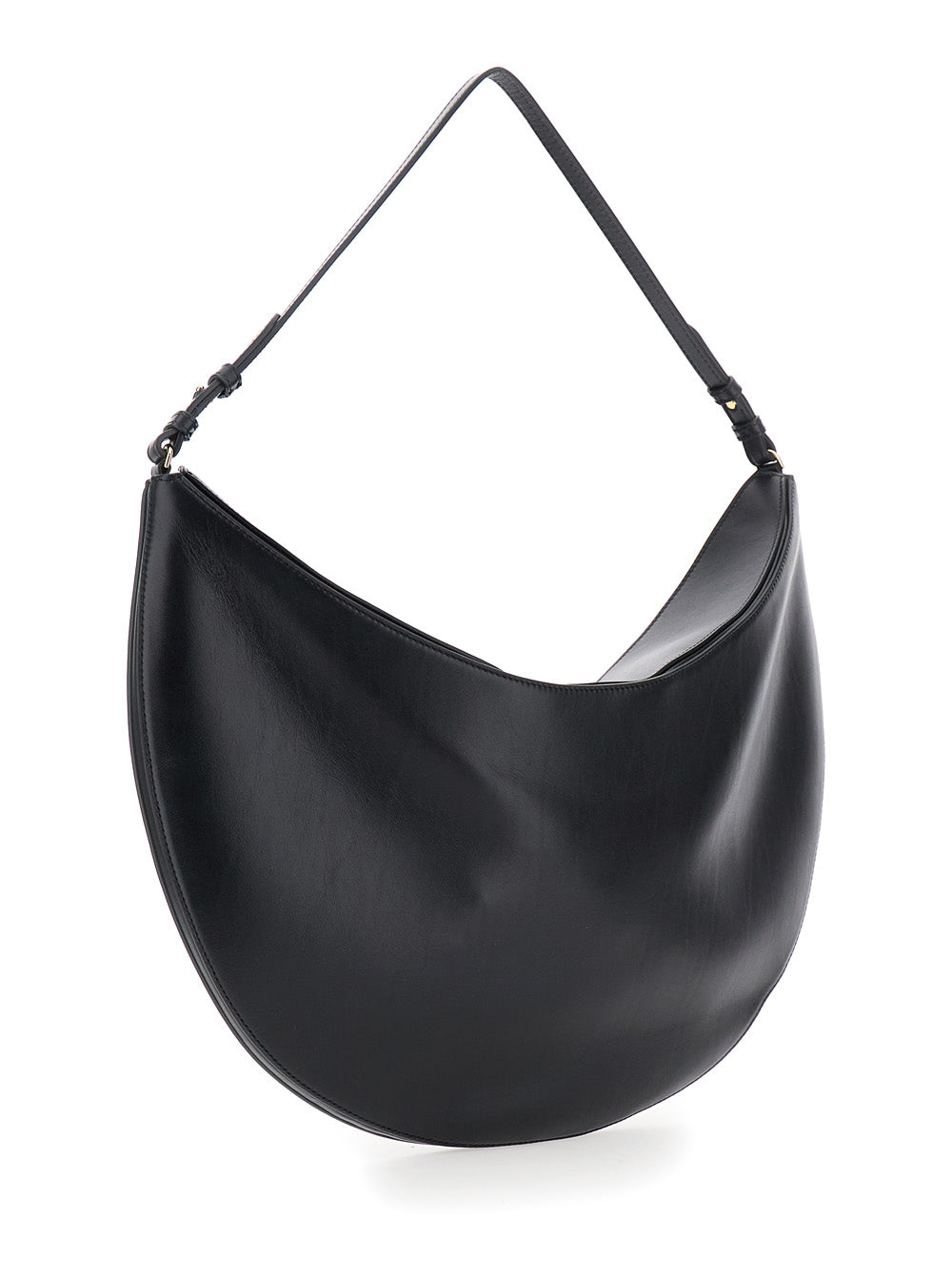 Jacquemus Women 'Le Calisso Rond Large' Black Shoulder Bag With Adjustable Strap And Embossed Logo In Leather Woman JACQUEMUS