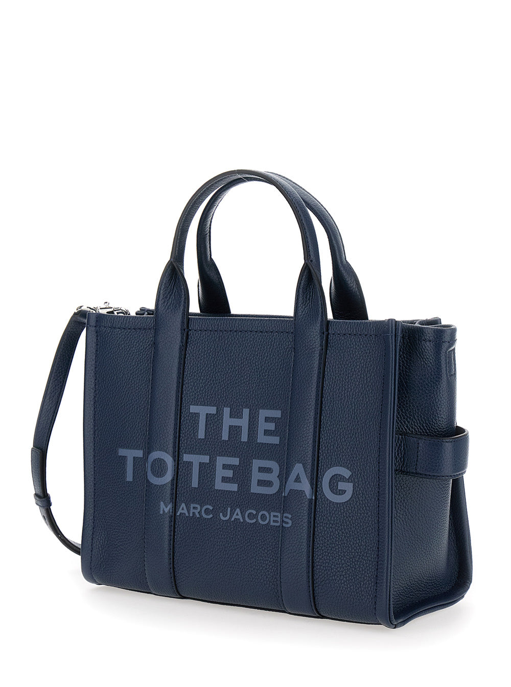 Marc Jacobs Women 'The Tote Bag Medium' Blue Bag With Logo Print On The Front In Hammered Leather Woman MARC JACOBS