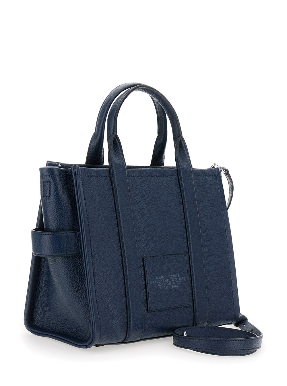 Marc Jacobs Women 'The Tote Bag Medium' Blue Bag With Logo Print On The Front In Hammered Leather Woman MARC JACOBS