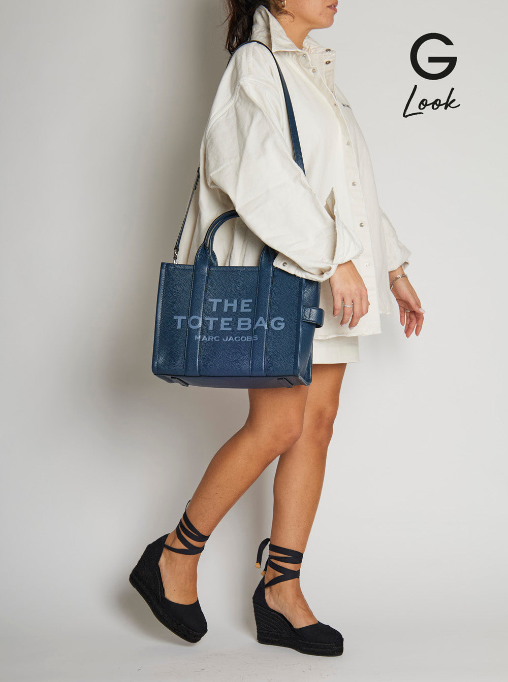 Marc Jacobs Women 'The Tote Bag Medium' Blue Bag With Logo Print On The Front In Hammered Leather Woman MARC JACOBS