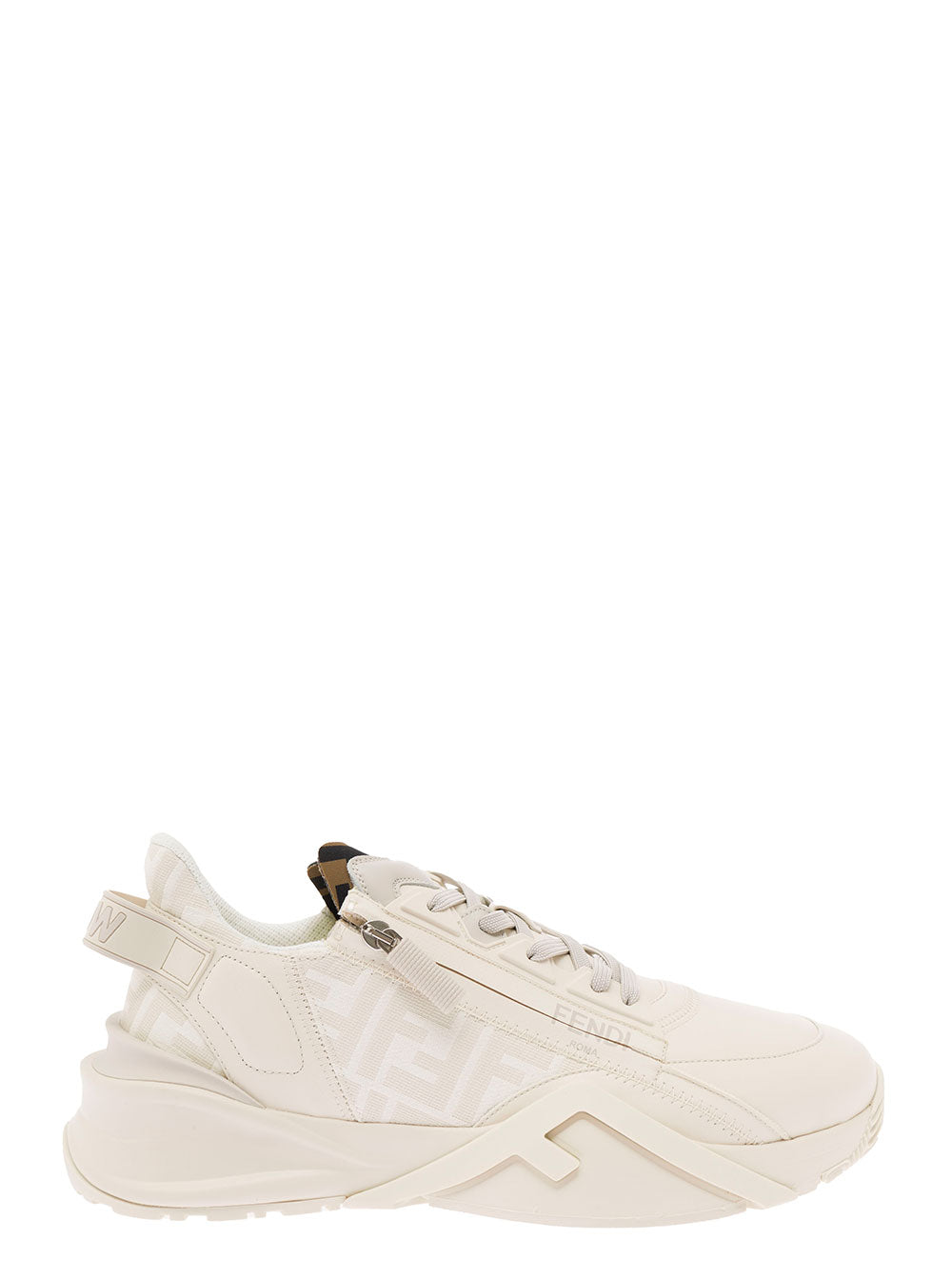 Fendi Men 'Fendi Flow' White Sneakers With Logo Print In Ff Jacquard And Leather Man FENDI