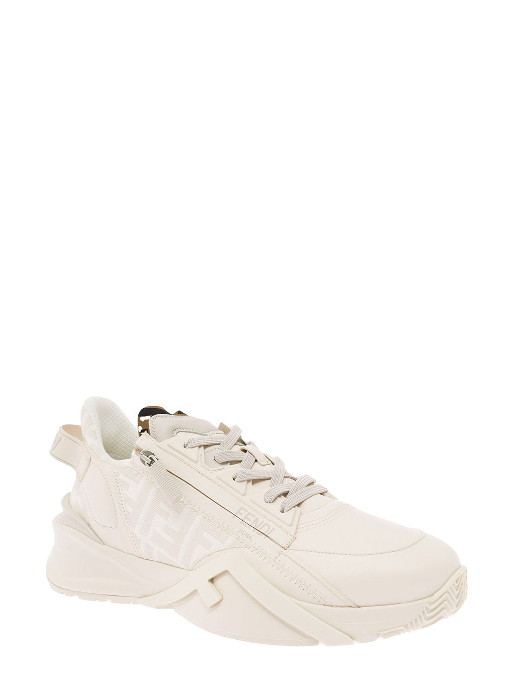 Fendi Men 'Fendi Flow' White Sneakers With Logo Print In Ff Jacquard And Leather Man FENDI