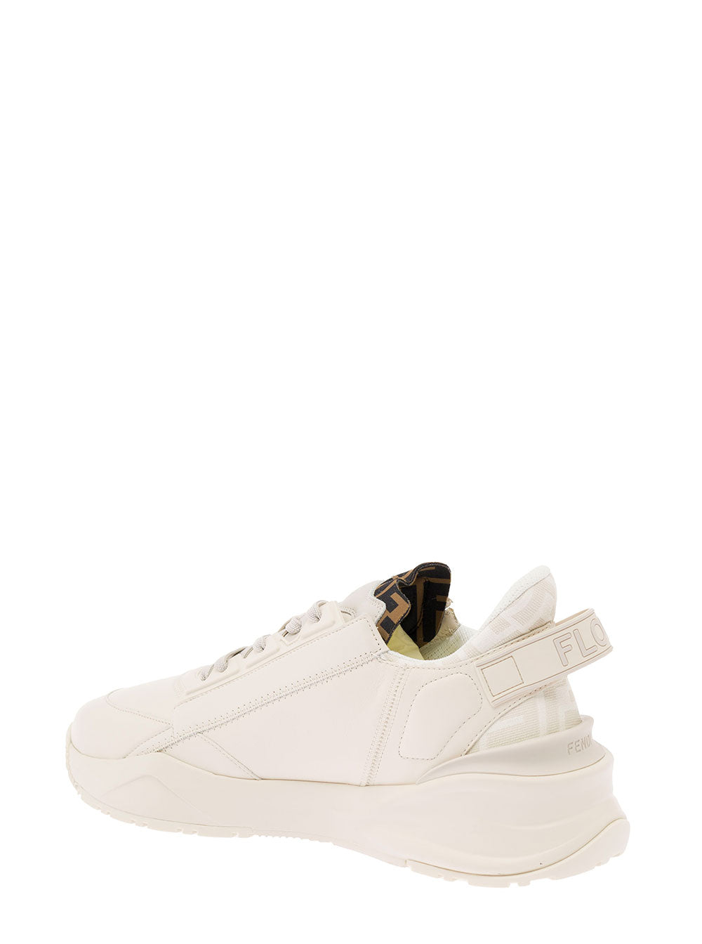 Fendi Men 'Fendi Flow' White Sneakers With Logo Print In Ff Jacquard And Leather Man FENDI