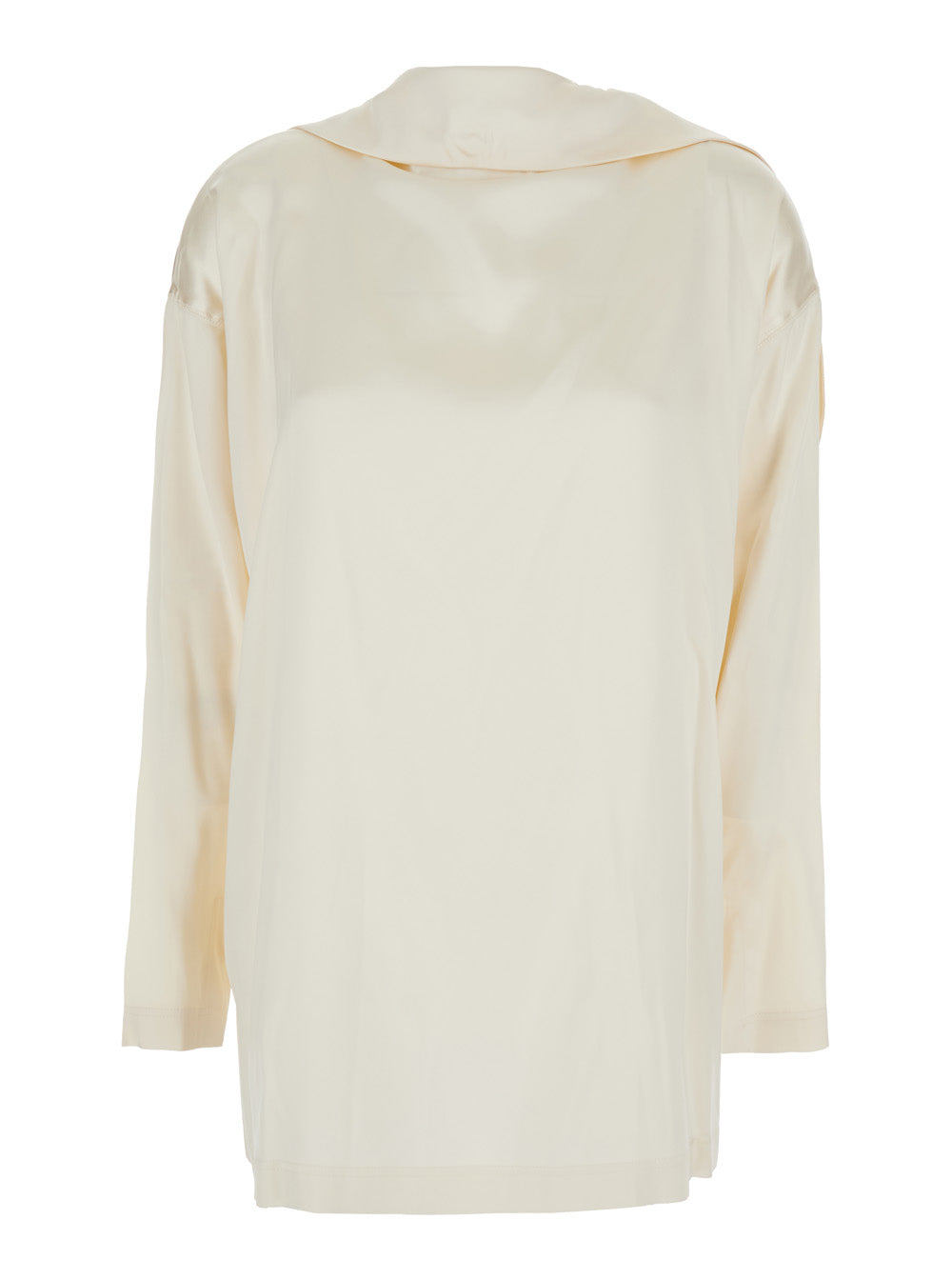 Phoebe Philo Women White Stretch Silk High Neck Blouse With Knot Detail For Women PHOEBE PHILO
