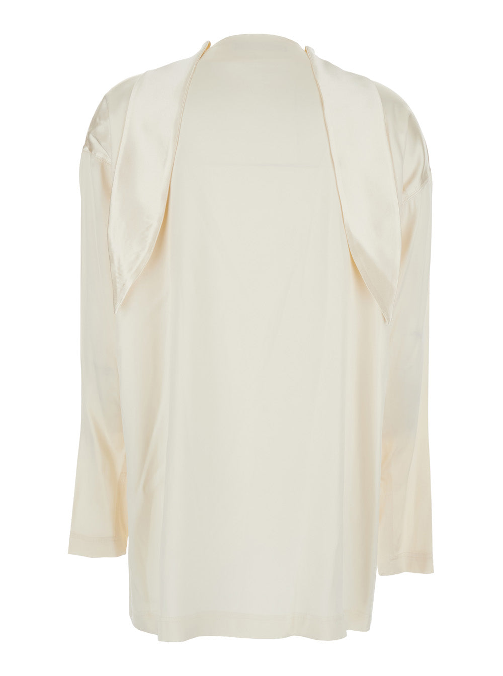 Phoebe Philo Women White Stretch Silk High Neck Blouse With Knot Detail For Women PHOEBE PHILO