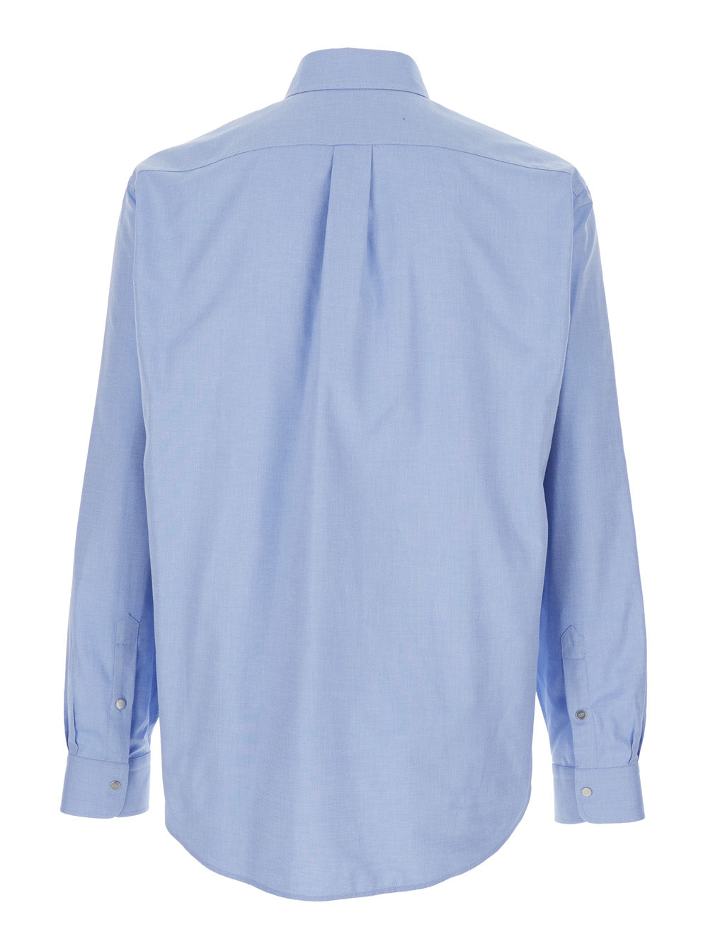 Fendi Men Light Blue Button-Down Collar Shirt With Ff Embroidery On Front In Cotton For Men FENDI