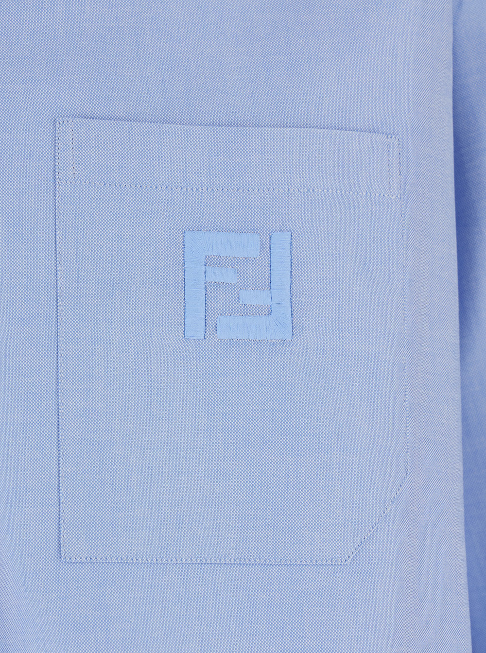 Fendi Men Light Blue Button-Down Collar Shirt With Ff Embroidery On Front In Cotton For Men FENDI