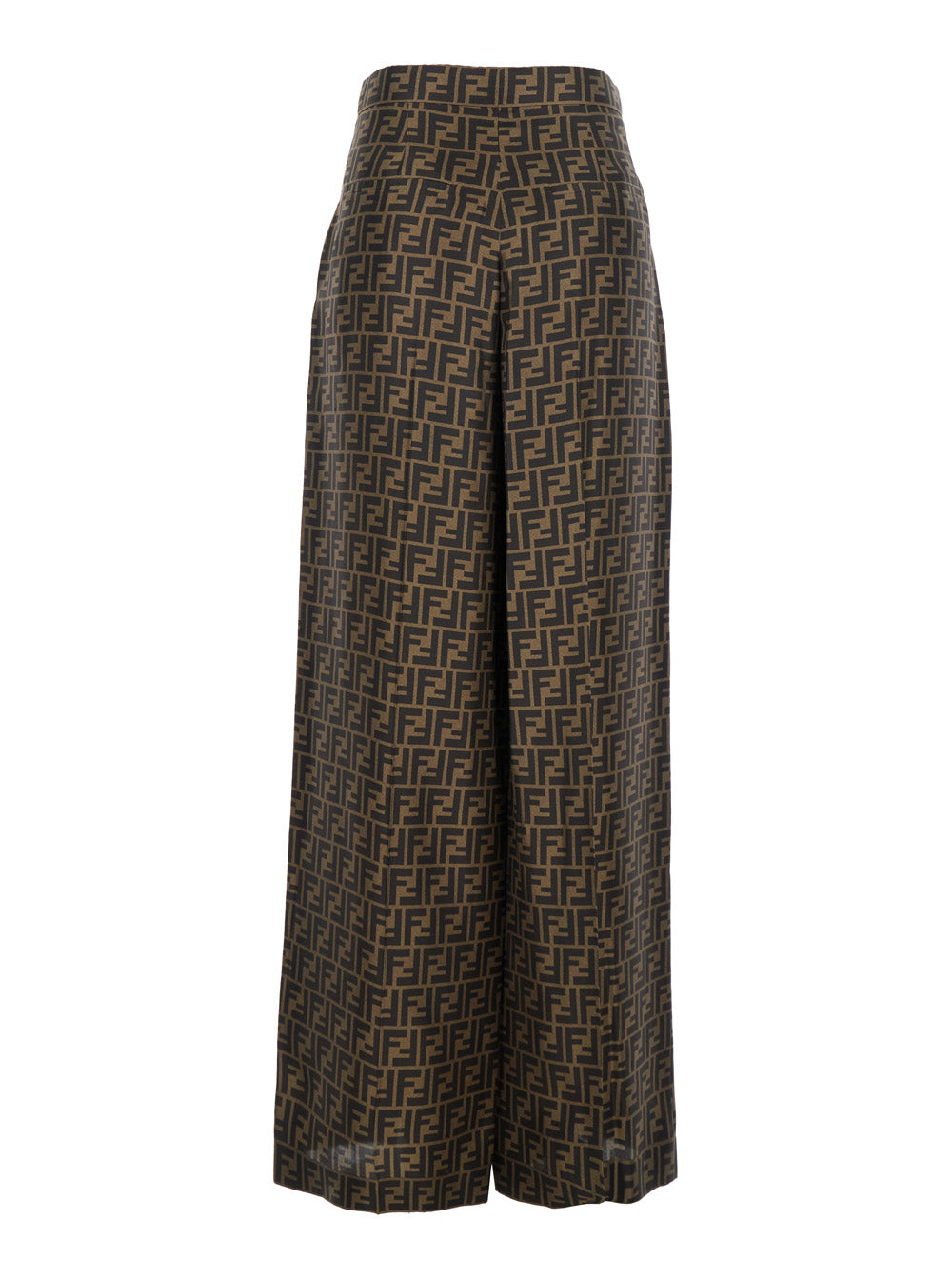 Fendi Women Brown Pants With Wide Leg And All-Over Ff Motif In Silk Woman FENDI