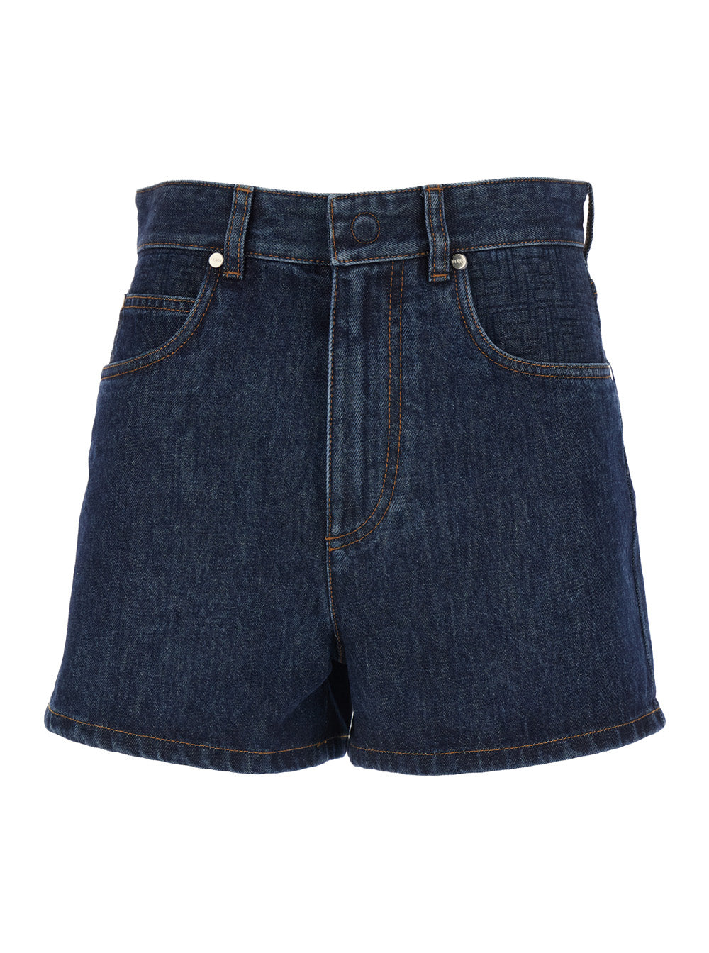 Fendi Women Blue Shorts With Logo Patch On The Rear In Denim Woman FENDI