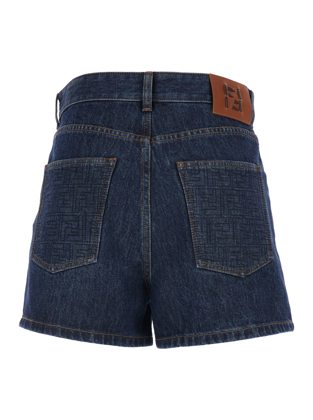 Fendi Women Blue Shorts With Logo Patch On The Rear In Denim Woman FENDI