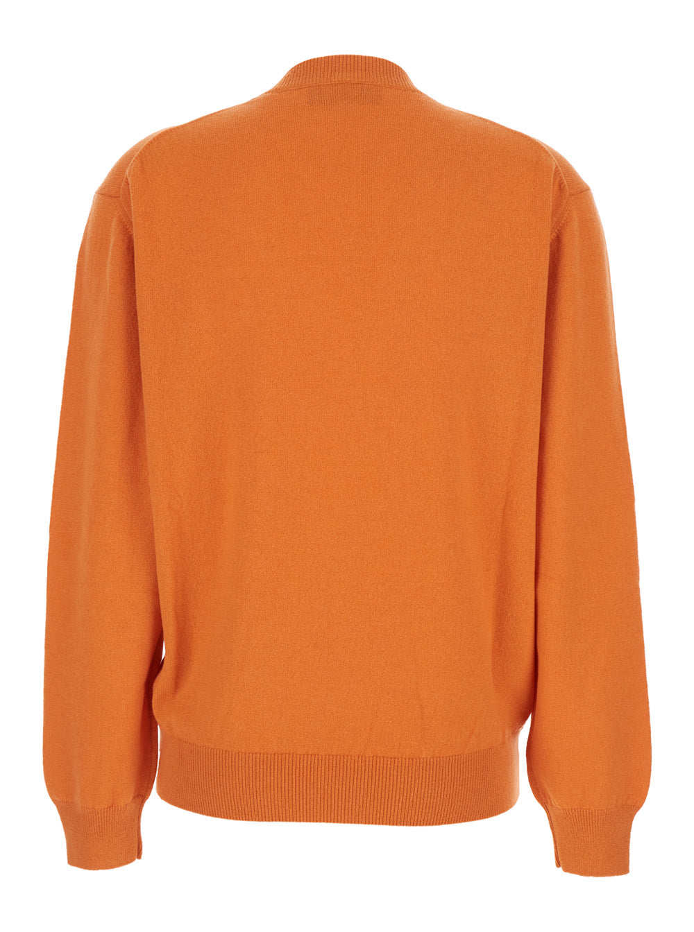 Fendi Women Orange Oversize Sweater With V Neck And Logo Lettering Embroidery On The Front In Cashmere Woman FENDI