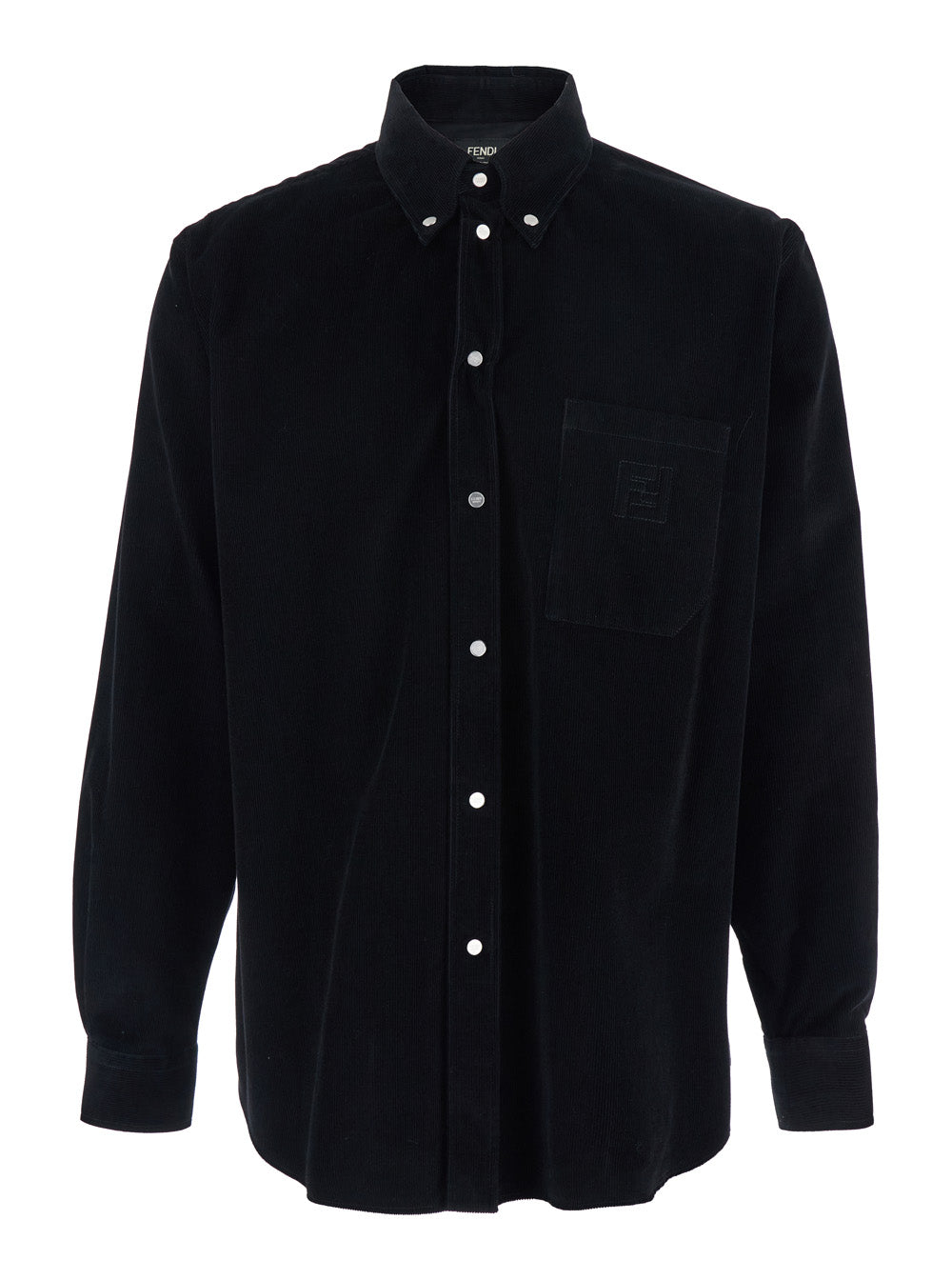 Fendi Men Black Shirt With Button-Down Collar And Ff Embroidery On The Front In Corduroy Man FENDI