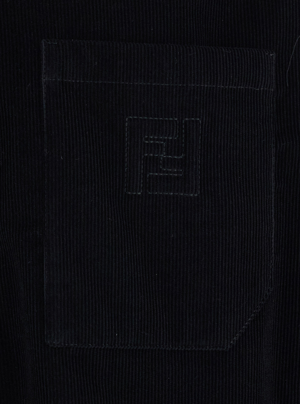 Fendi Men Black Shirt With Button-Down Collar And Ff Embroidery On The Front In Corduroy Man FENDI