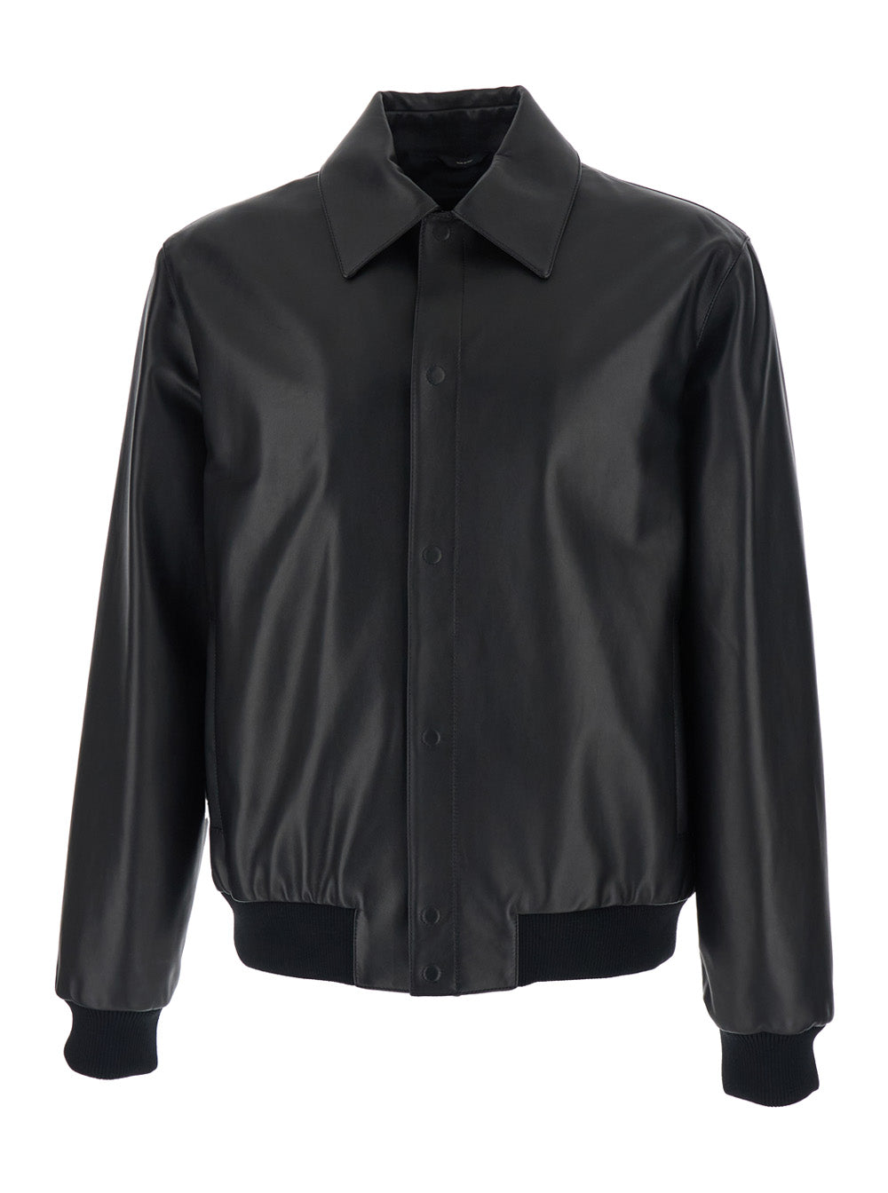 Fendi Men Black Jacket With Classic Collar And Logo Lettering On The Rear In Leather Man FENDI