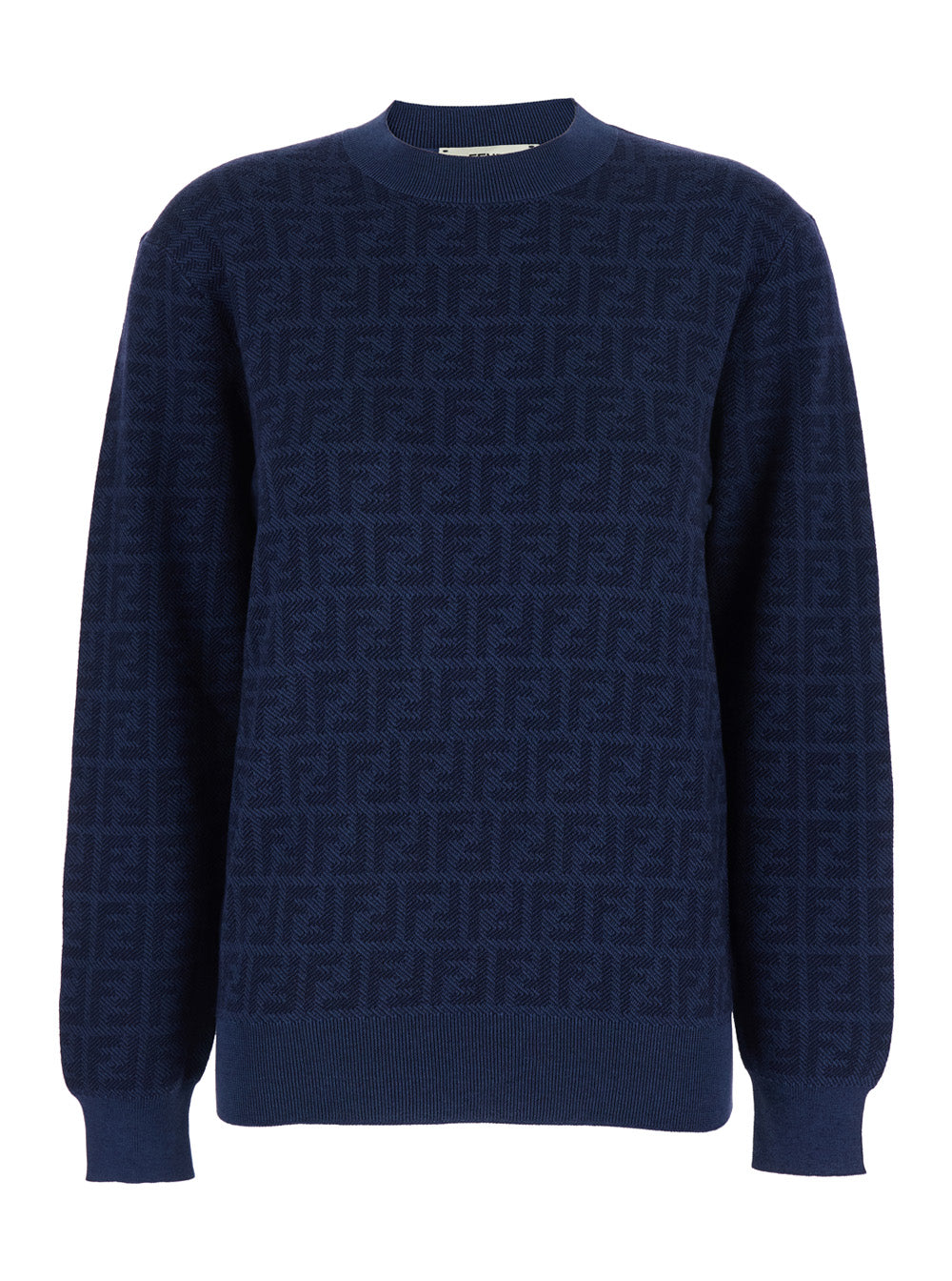 Fendi Women Blue Crewneck Sweater With All-Over Ff Motif In Wool And Silk Woman FENDI