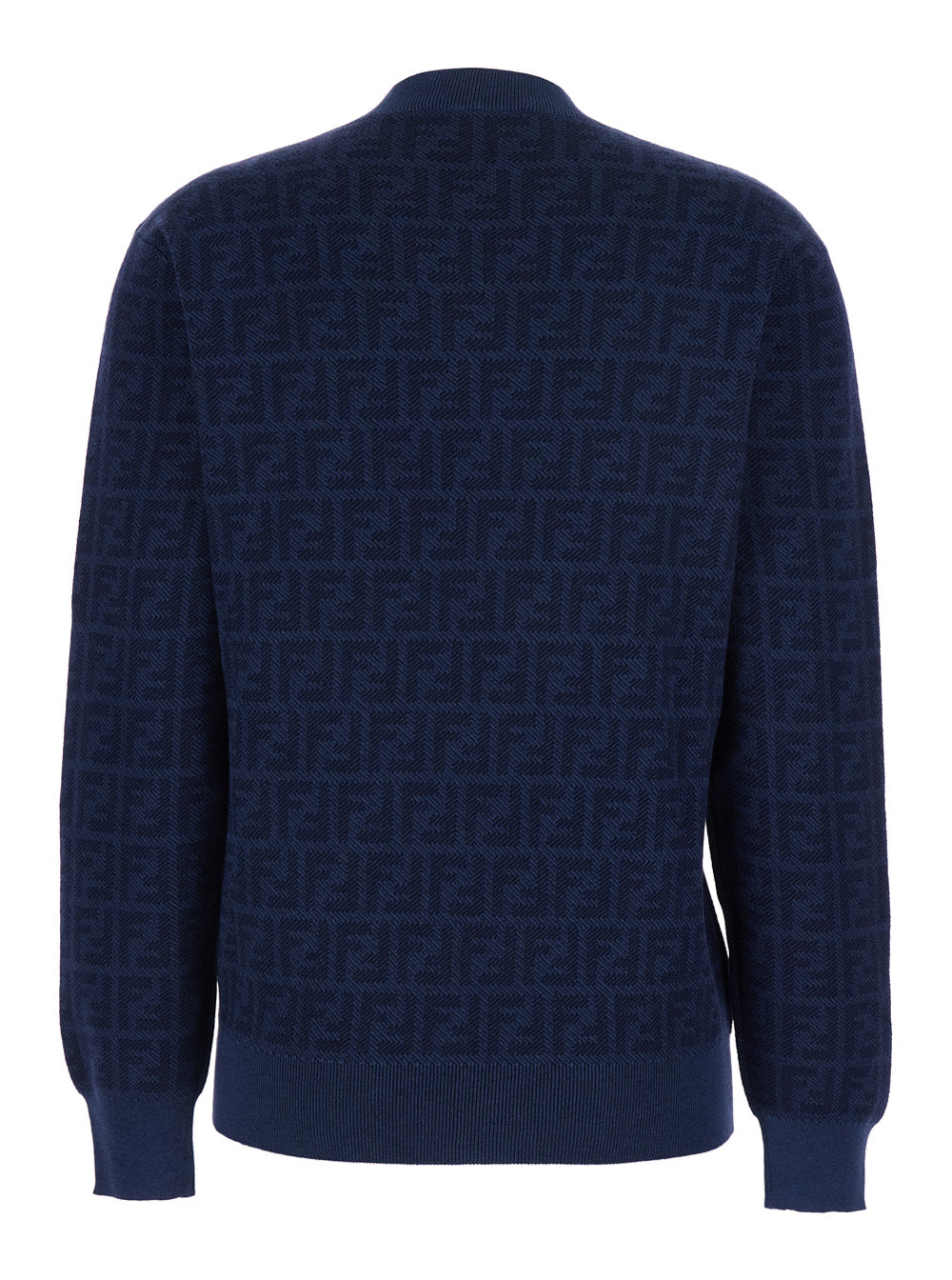 Fendi Women Blue Crewneck Sweater With All-Over Ff Motif In Wool And Silk Woman FENDI