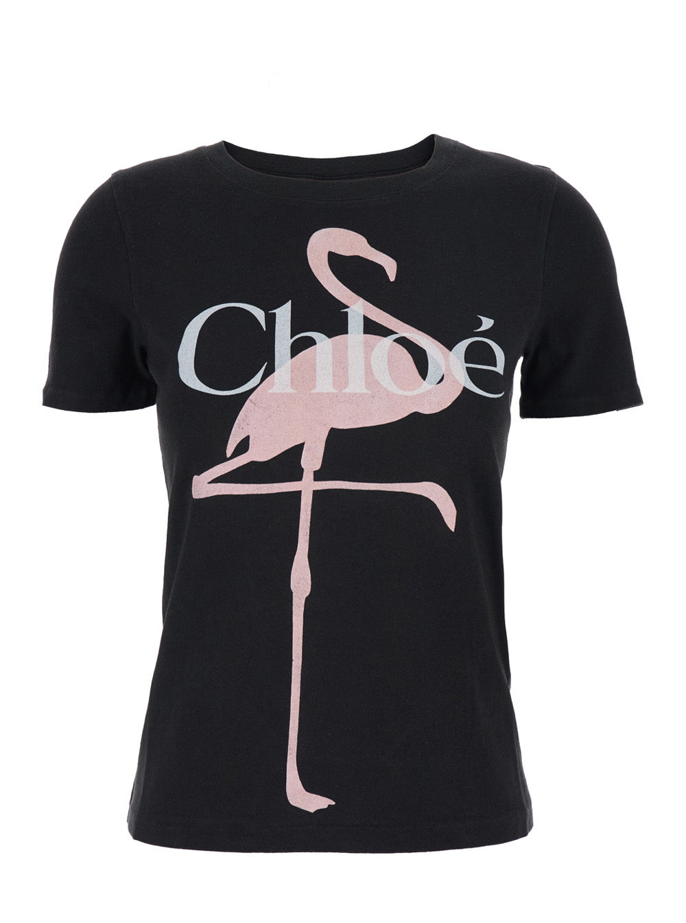 Chloé Women Black Crew Neck T-Shirt With Large Logo Print On The Front In Cotton For Women CHLOE