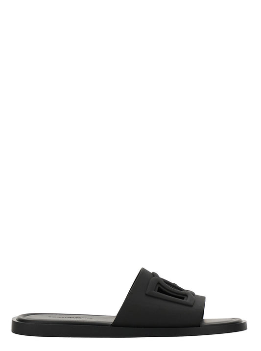 Dolce & Gabbana Men Black Slip-On Sandals With Logo Detail In Rubber For Men DOLCE & GABBANA