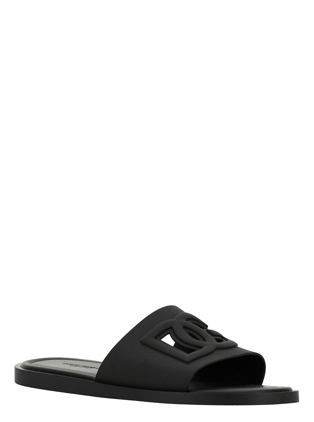 Dolce & Gabbana Men Black Slip-On Sandals With Logo Detail In Rubber For Men DOLCE & GABBANA