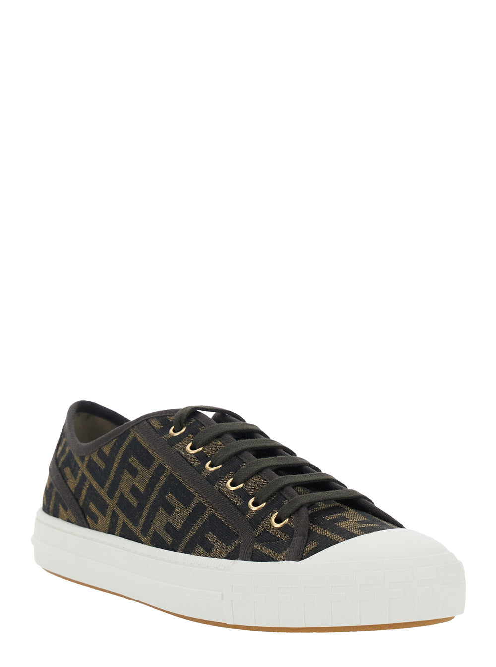 Fendi Men Brown Sneaker With All-Over Ff Motif In Fabric Man FENDI