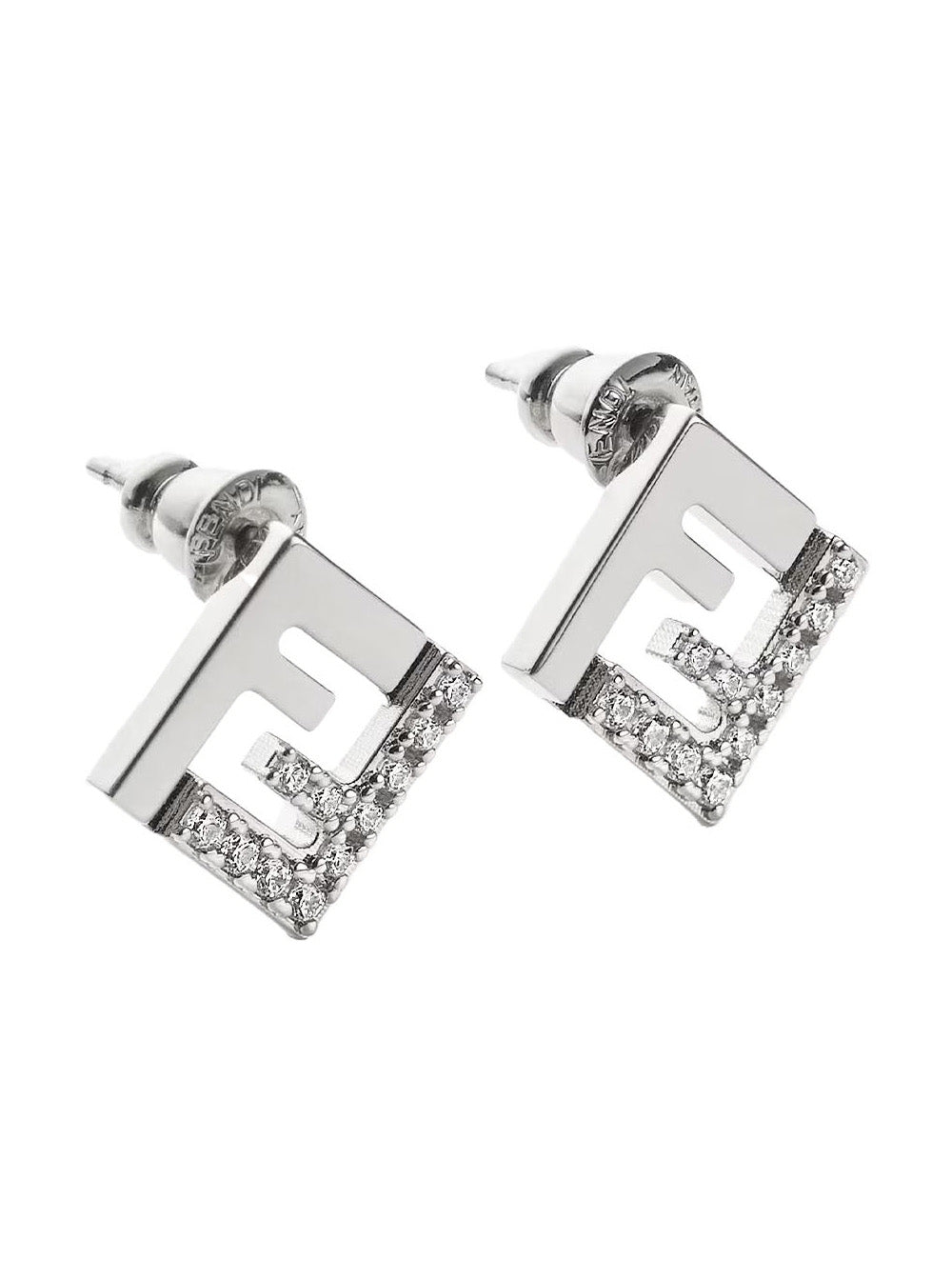 Fendi Women Silver Colored Earings With Ff Silhouette And Crystal Embellishments In Brass Woman FENDI