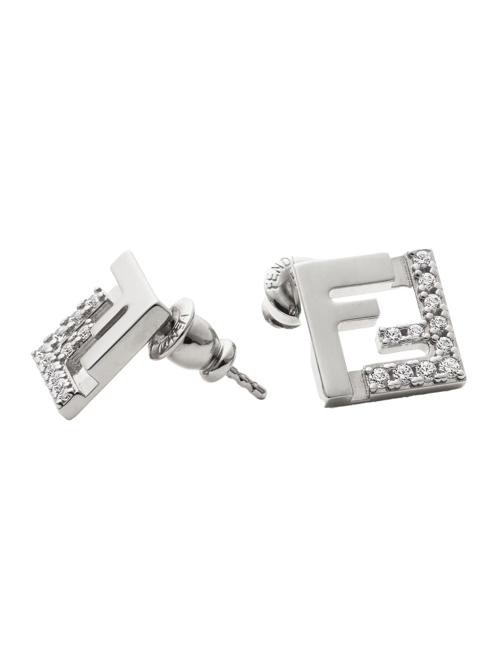 Fendi Women Silver Colored Earings With Ff Silhouette And Crystal Embellishments In Brass Woman FENDI