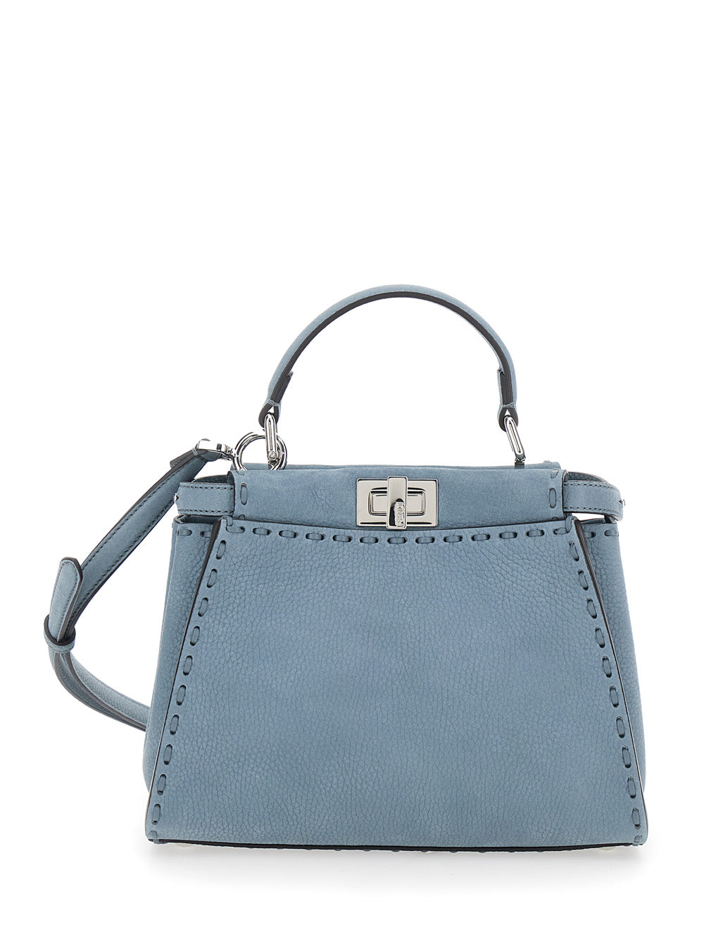 Fendi Women 'Peekaboo' Blue Handbag With Turn-Lock Closure On Both Sides In Grained Leather Woman FENDI