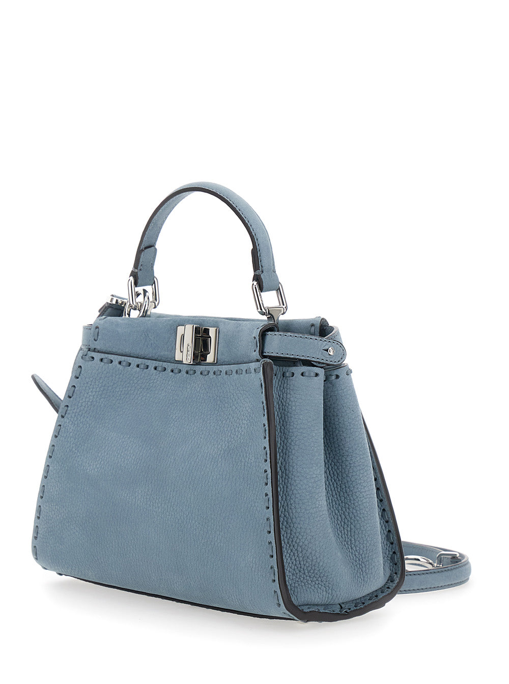 Fendi Women 'Peekaboo' Blue Handbag With Turn-Lock Closure On Both Sides In Grained Leather Woman FENDI