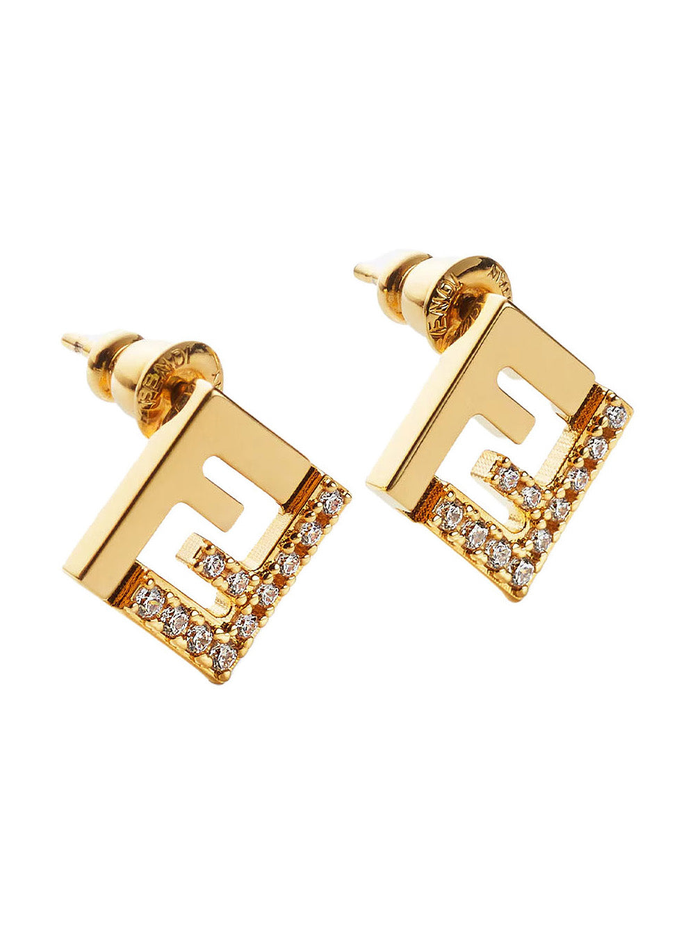 Fendi Women Gold Colored Earings With Ff Silhouette And Crystal Embellishments In Brass Woman FENDI