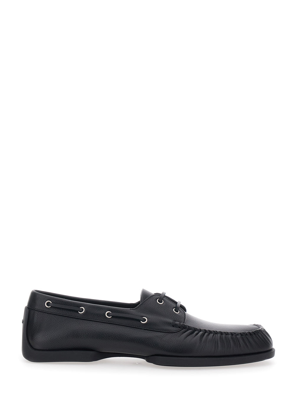 Jil Sander Men Black Loafers With Ruffled Details And Rounded Toe In Leather For Men JIL SANDER