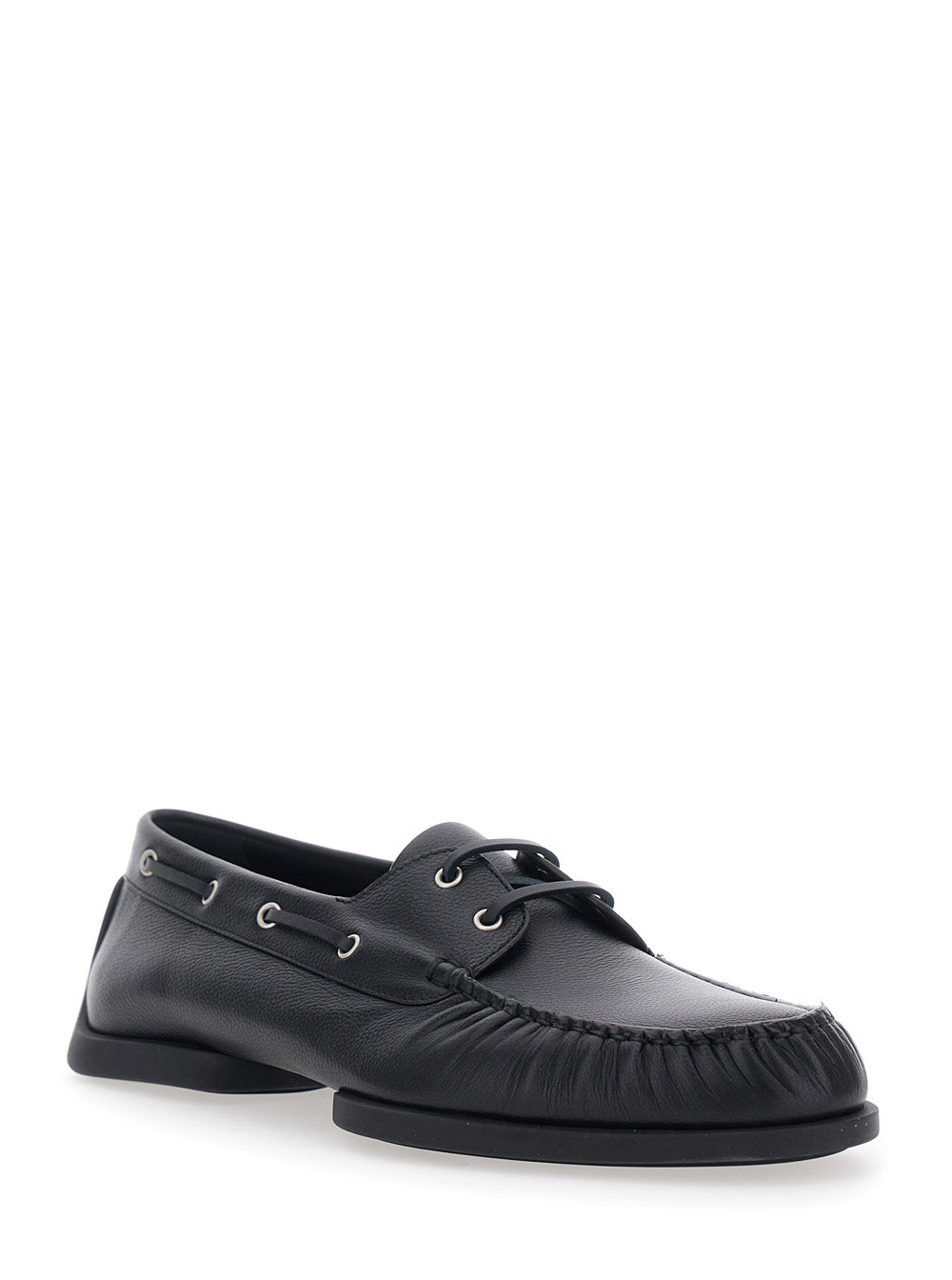 Jil Sander Men Black Loafers With Ruffled Details And Rounded Toe In Leather For Men JIL SANDER