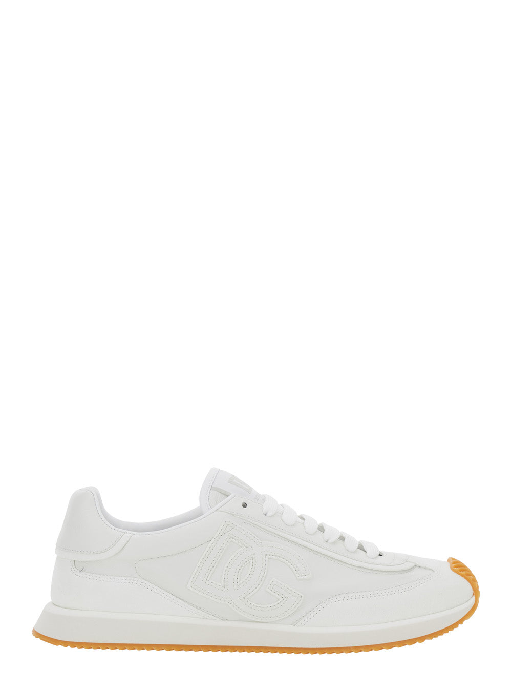 Dolce & Gabbana Men White Low Top Sneakers With Logo Patch On The Tongue And Side In Leather For Men DOLCE & GABBANA