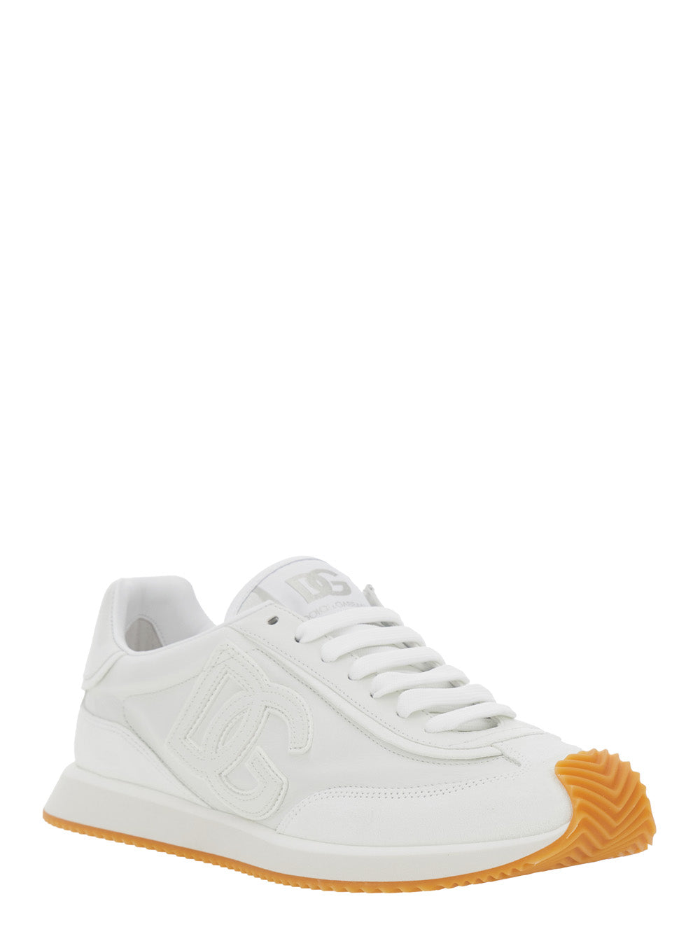 Dolce & Gabbana Men White Low Top Sneakers With Logo Patch On The Tongue And Side In Leather For Men DOLCE & GABBANA