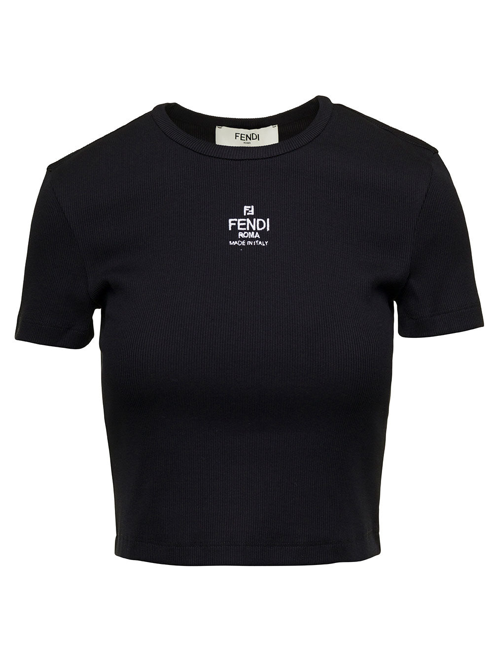 Fendi Women Black T-Shirt With Logo Detail In Stretch Cotton For Women FENDI