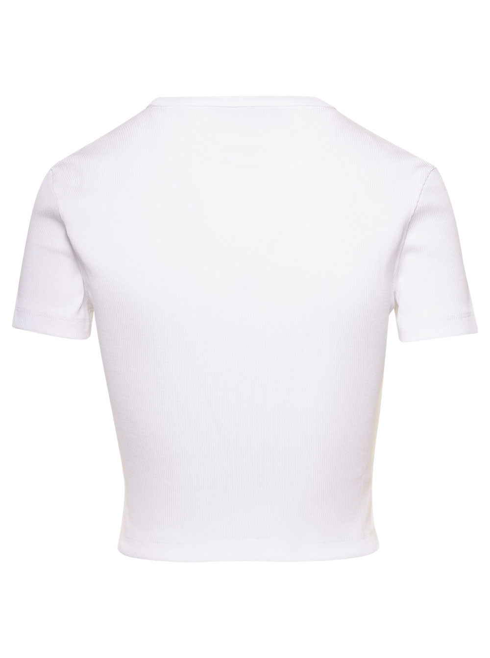 Fendi Women White Crop T-Shirt With Logo Embroidered In Stretch Cotton For Women FENDI