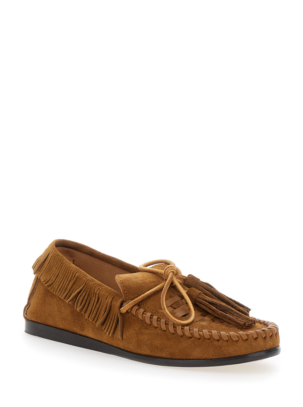 Isabel Marant Women Loafers 'Fitza' With Fringed Details And Bow On The Front In Brown Suede For Women ISABEL MARANT