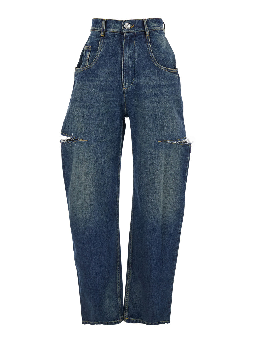 Maison Margiela Women Blue Five-Pocket Style Jeans With Rips In Cotton Denim Woman MAISON MARGIELA