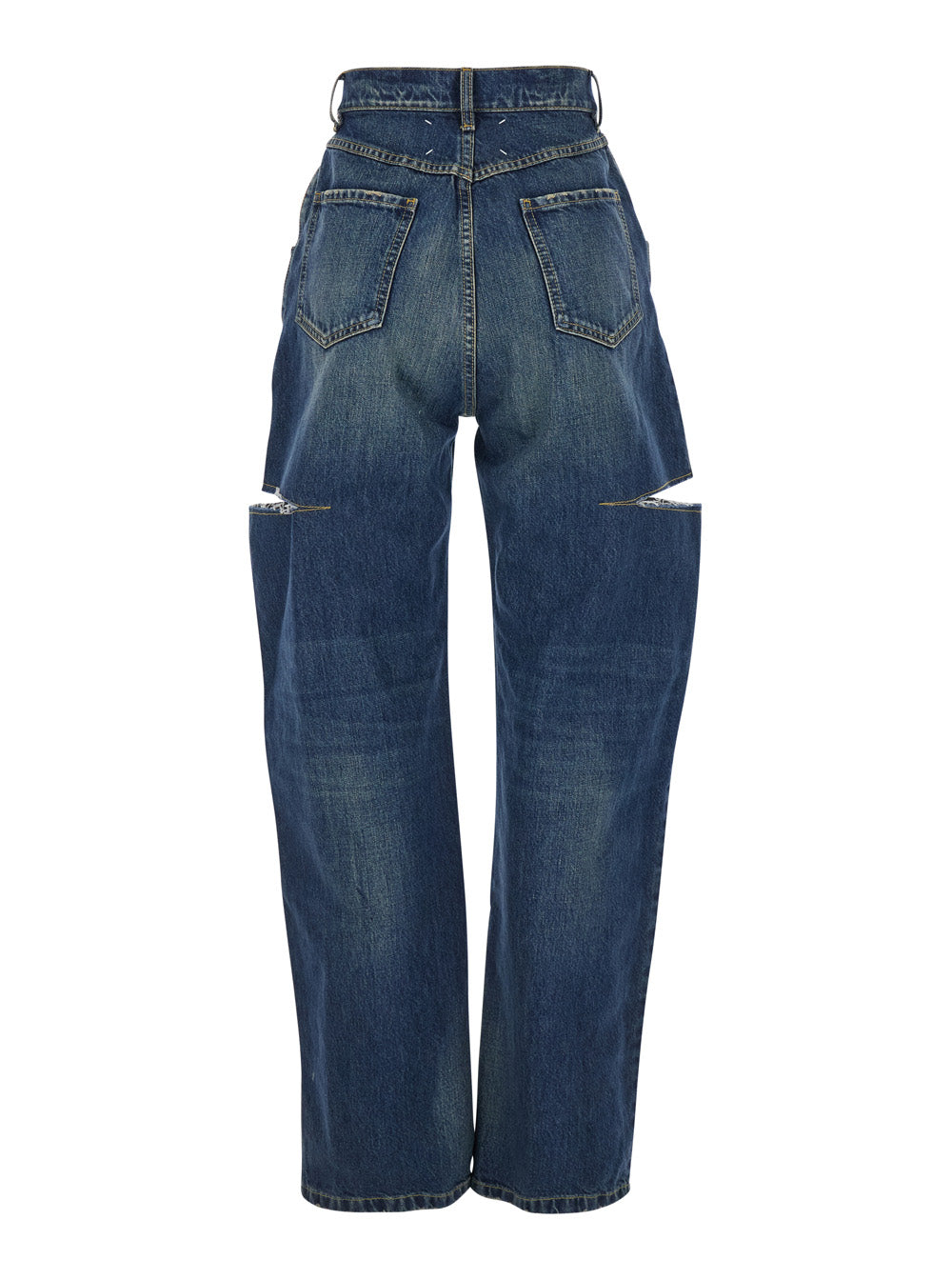 Maison Margiela Women Blue Five-Pocket Style Jeans With Rips In Cotton Denim Woman MAISON MARGIELA